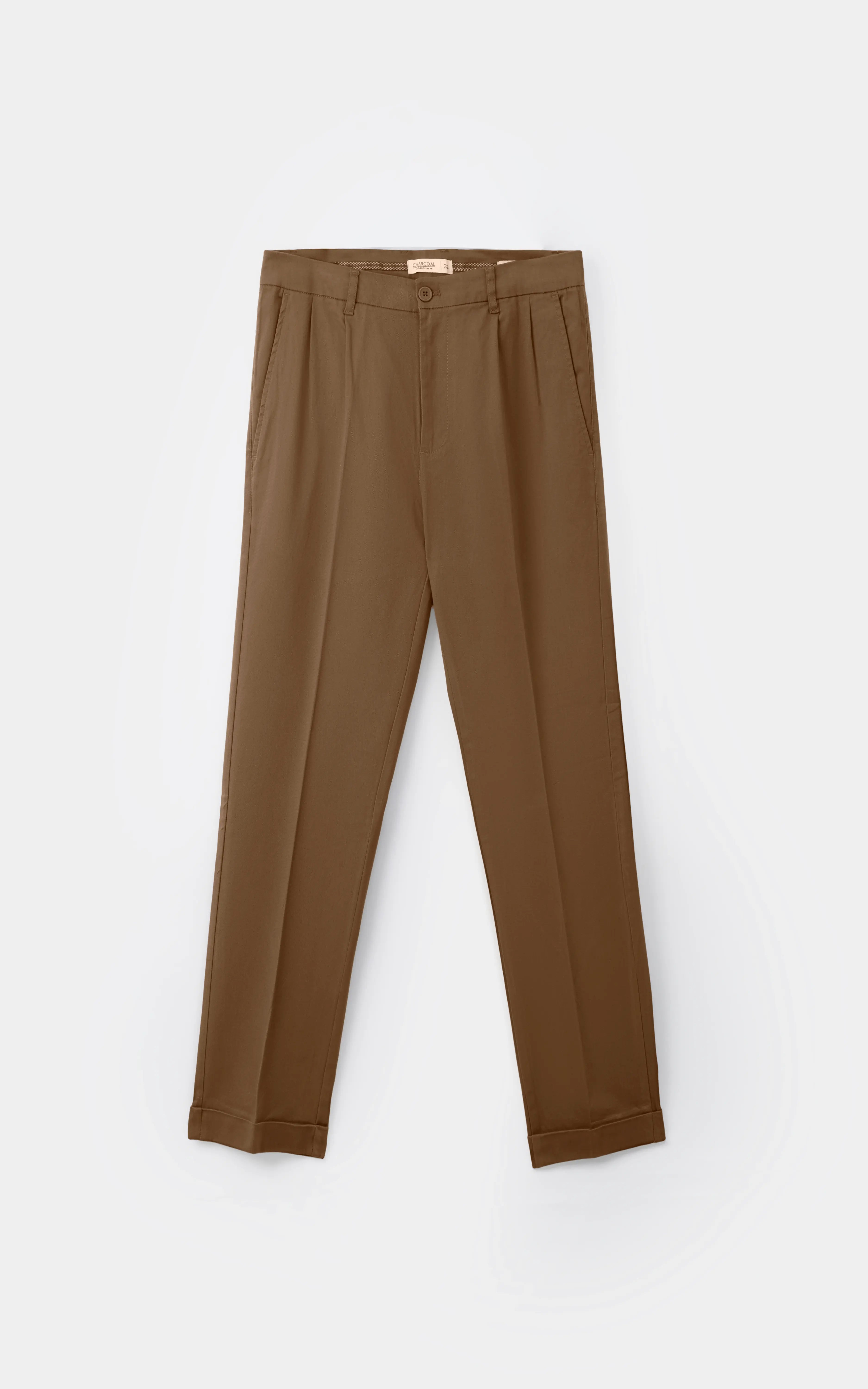 TWILL PLEATED REGULAR FIT CASUAL PANT BROWN