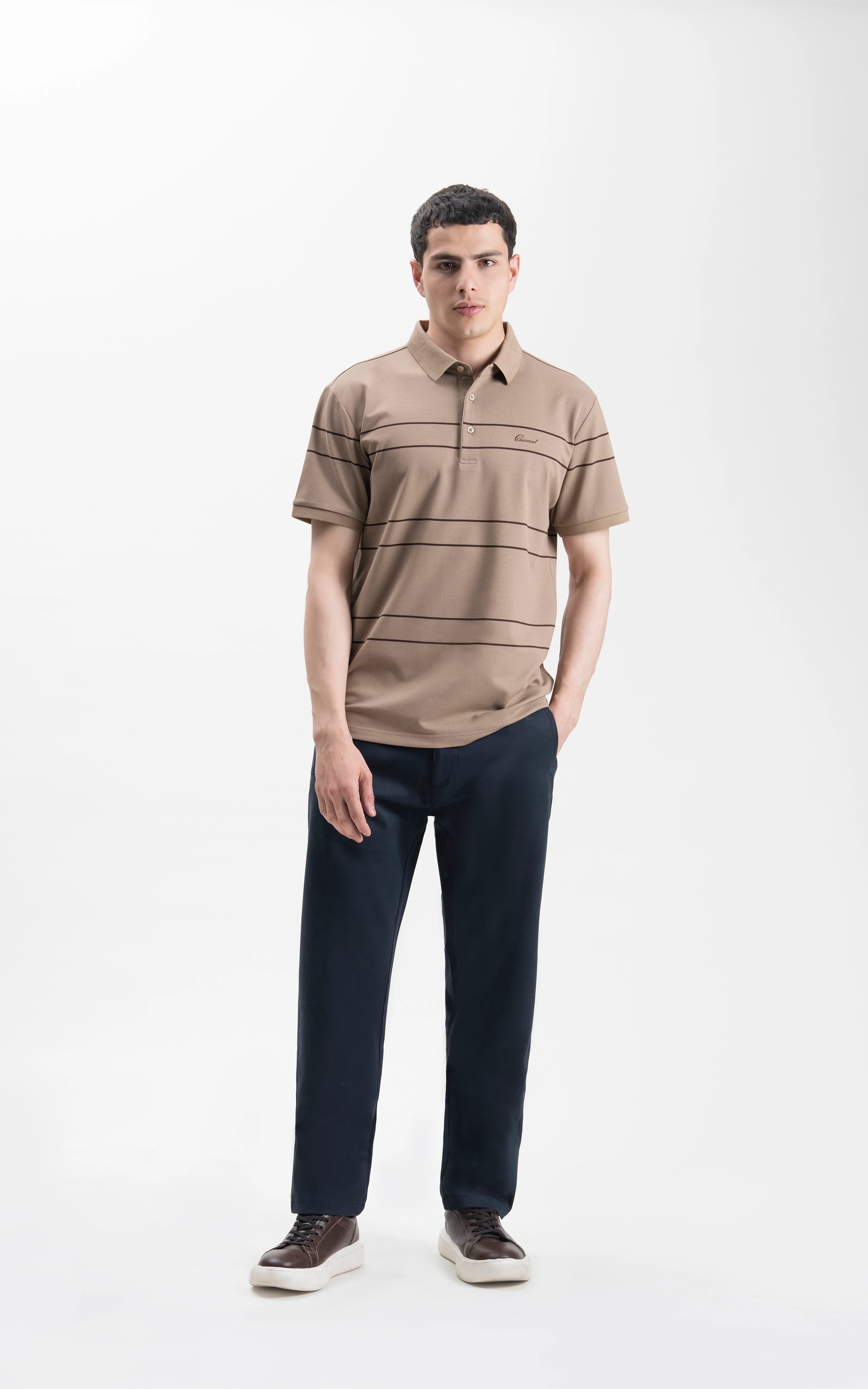 SMART FIT CLASSIC PREMIUM STRIPED POLO SHIRT BROWN