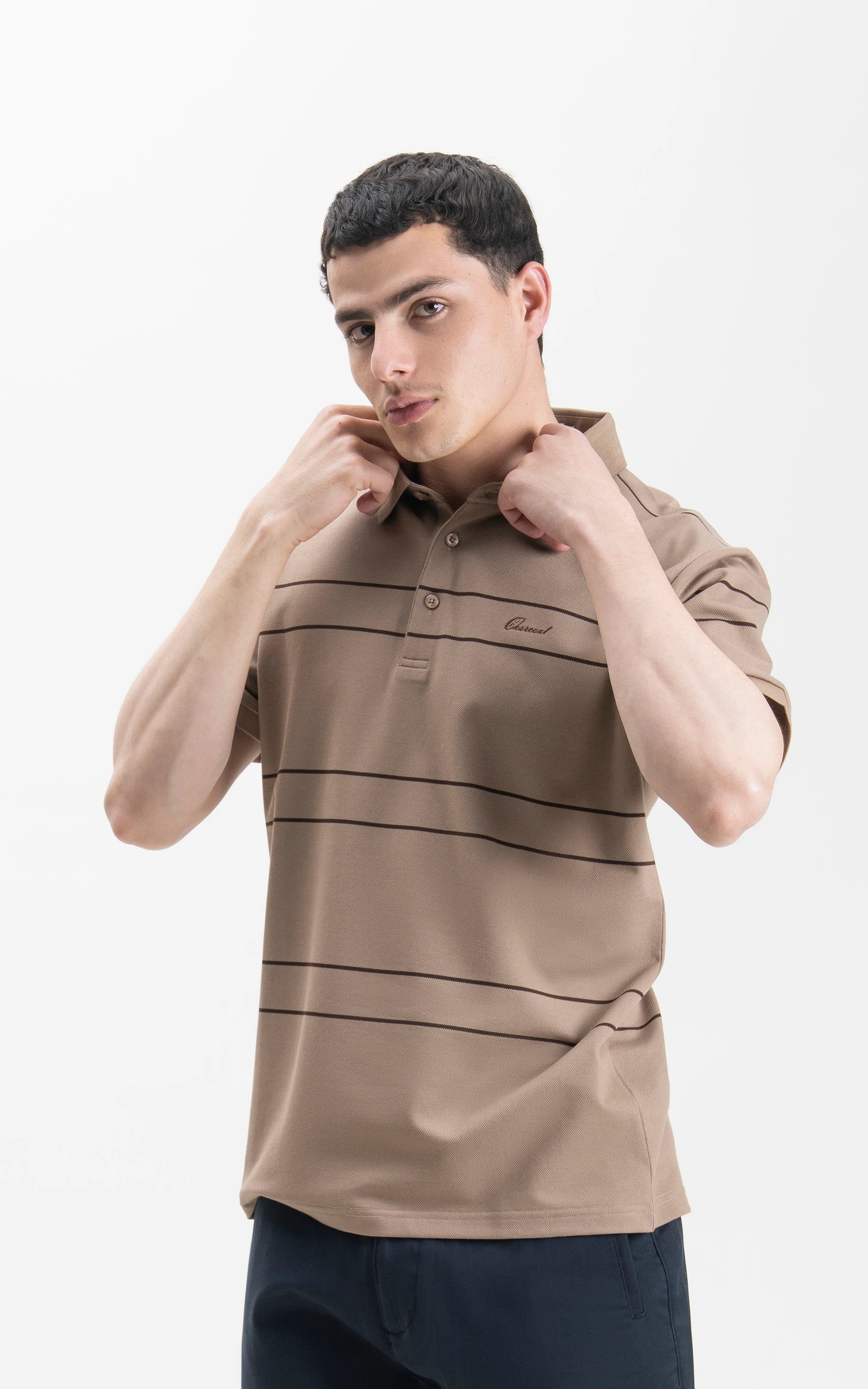 SMART FIT CLASSIC PREMIUM STRIPED POLO SHIRT BROWN