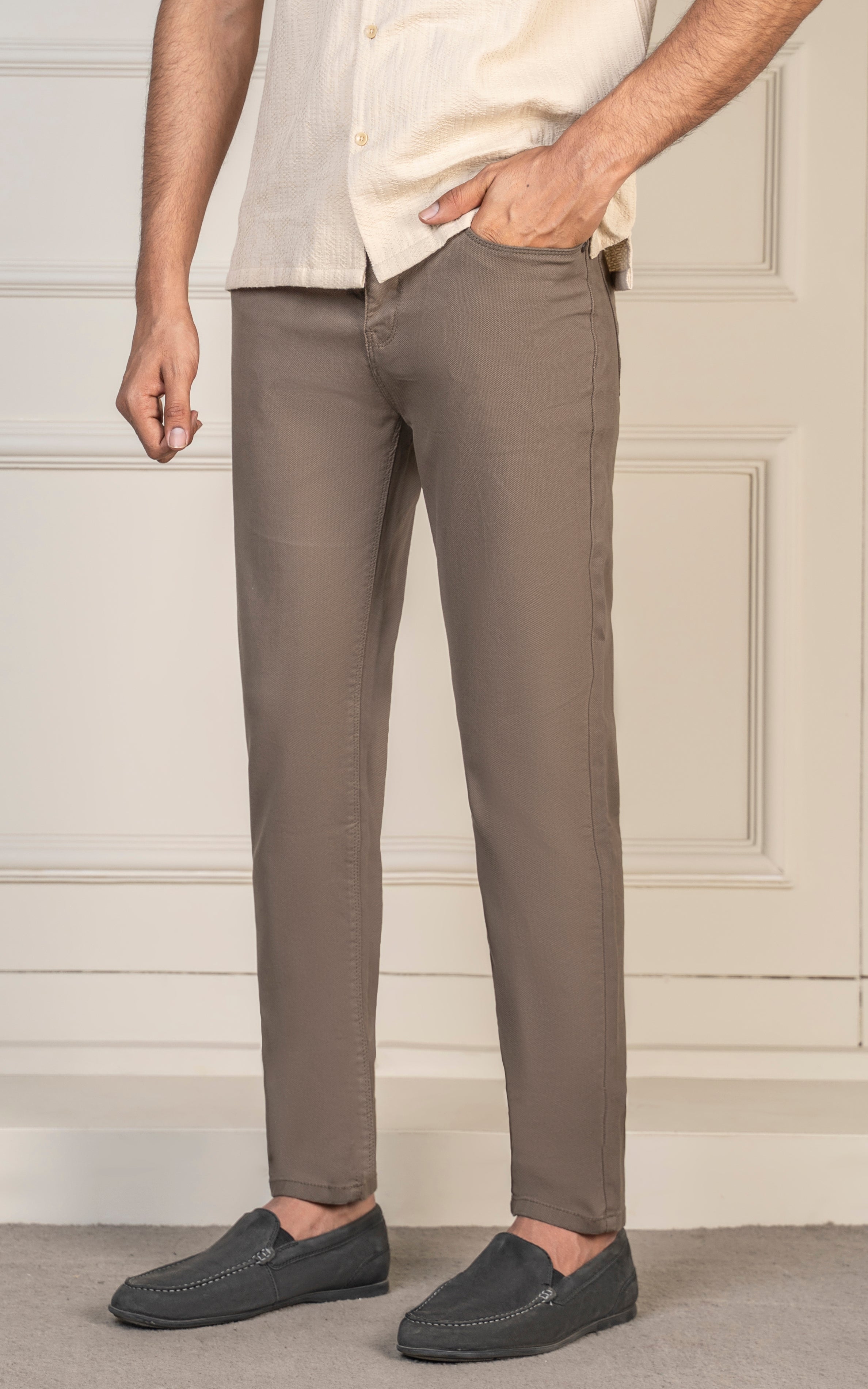 DOBBY 5 POCKET SLIM FIT PANT OLIVE