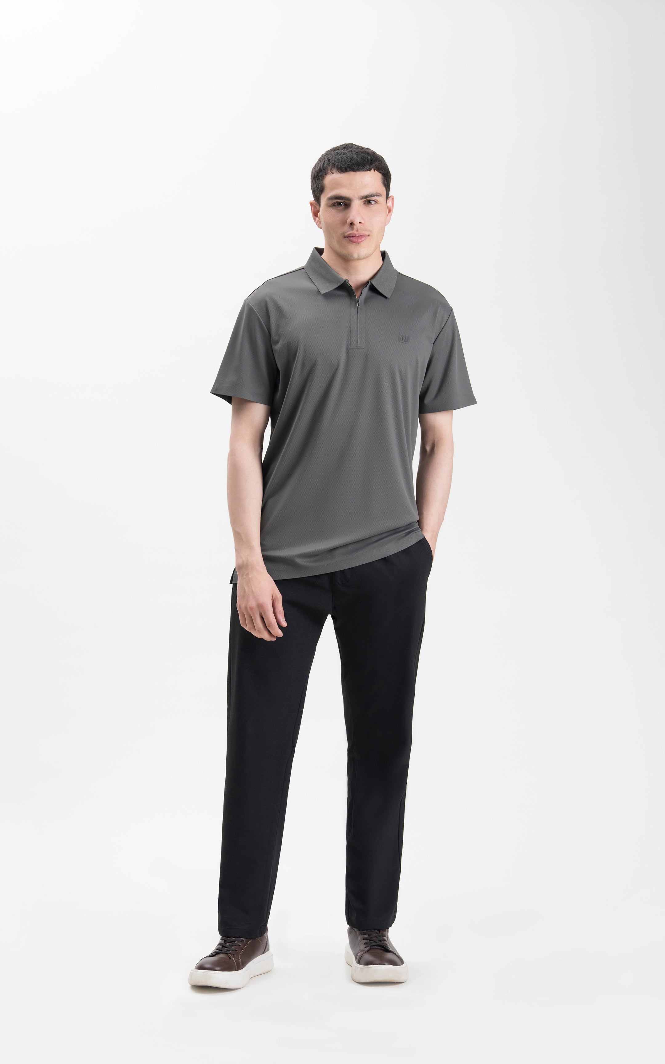 SMART FIT PREMIUM ZIP POLO SHIRT DARK GREY