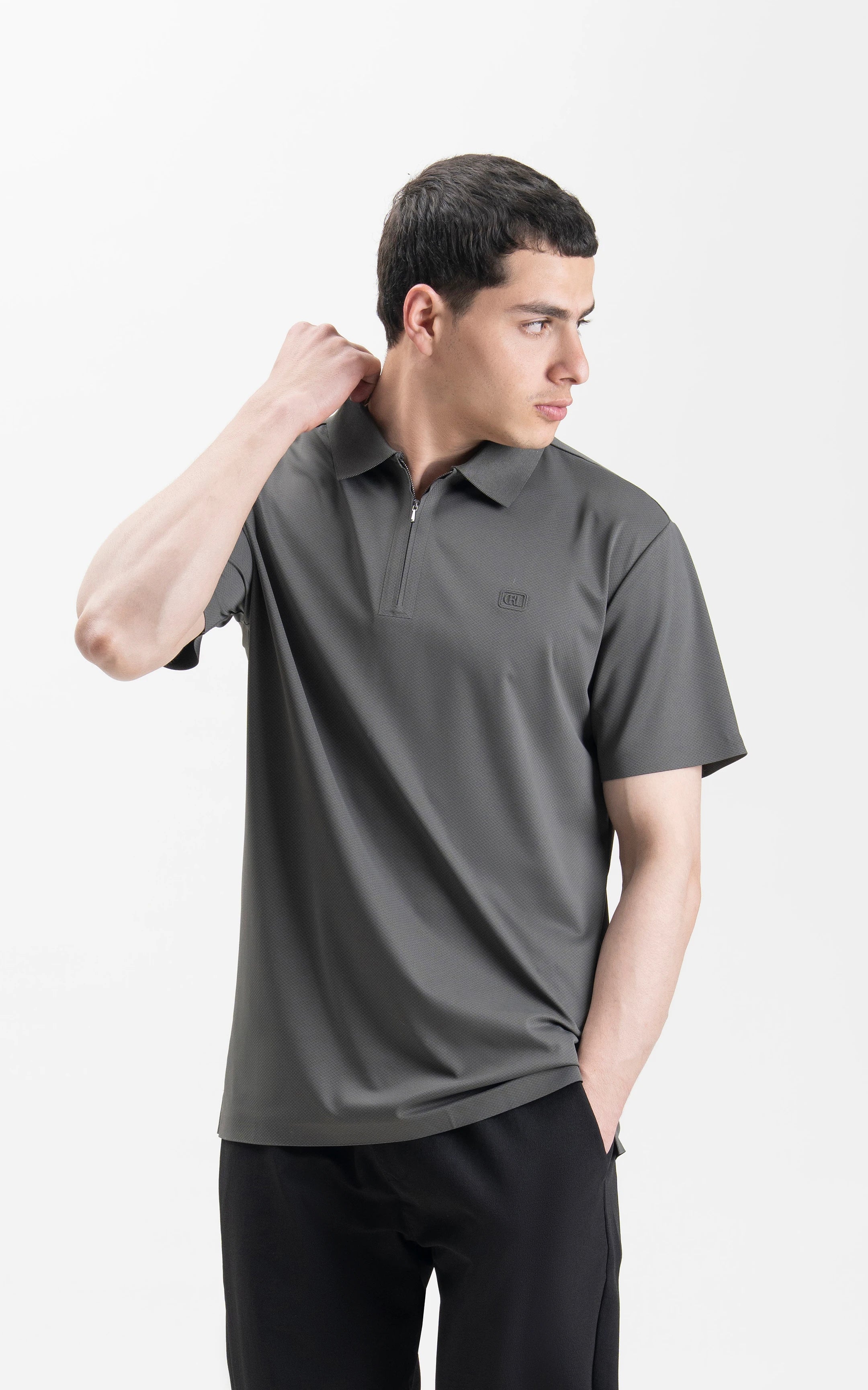 SMART FIT PREMIUM ZIP POLO SHIRT DARK GREY