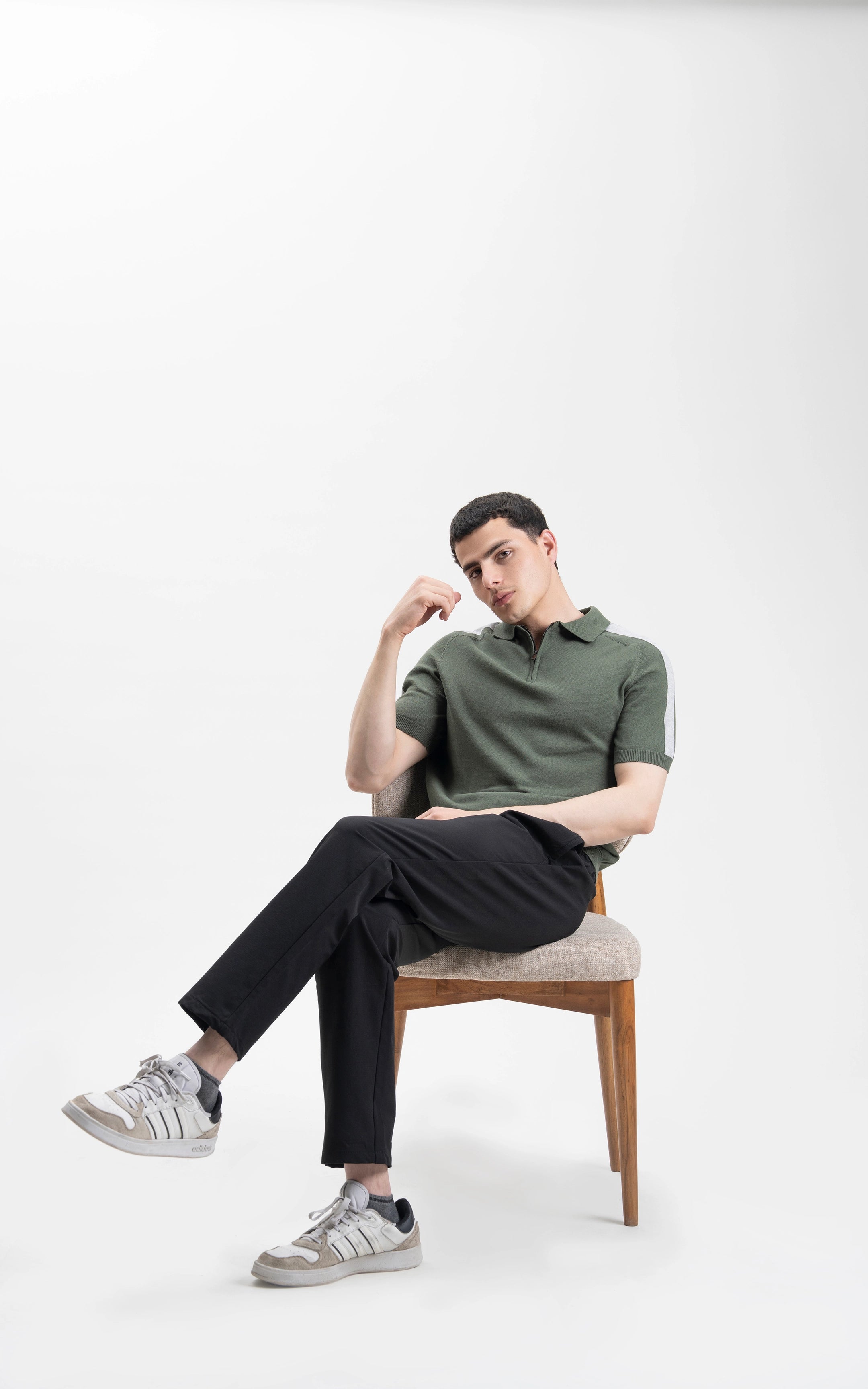 SWEATER KNIT RAGLAN SLEEVE POLO GREEN