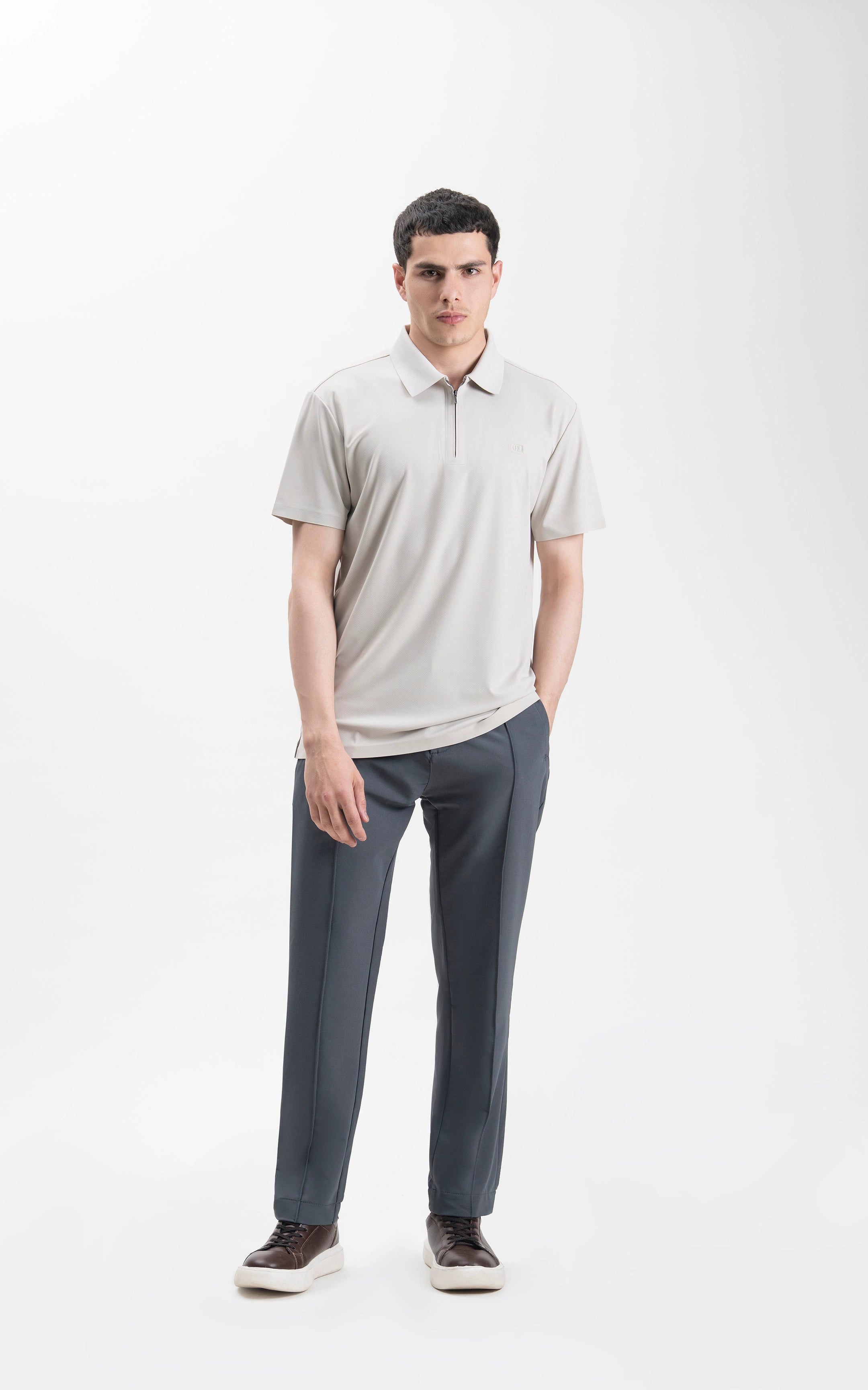 SMART FIT PREMIUM ZIP POLO SHIRT STONE