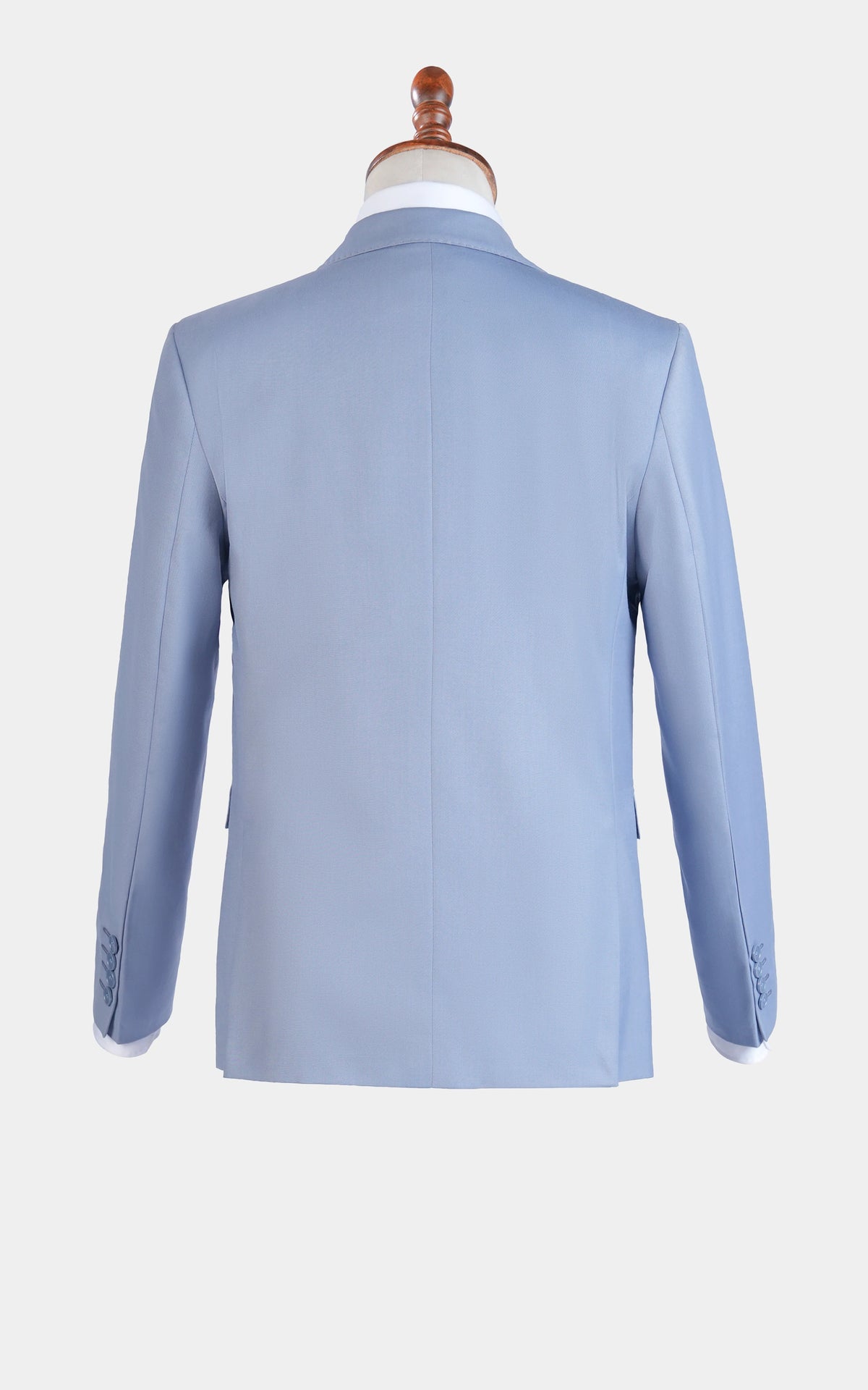 Smoke blue suit jacket, back view
