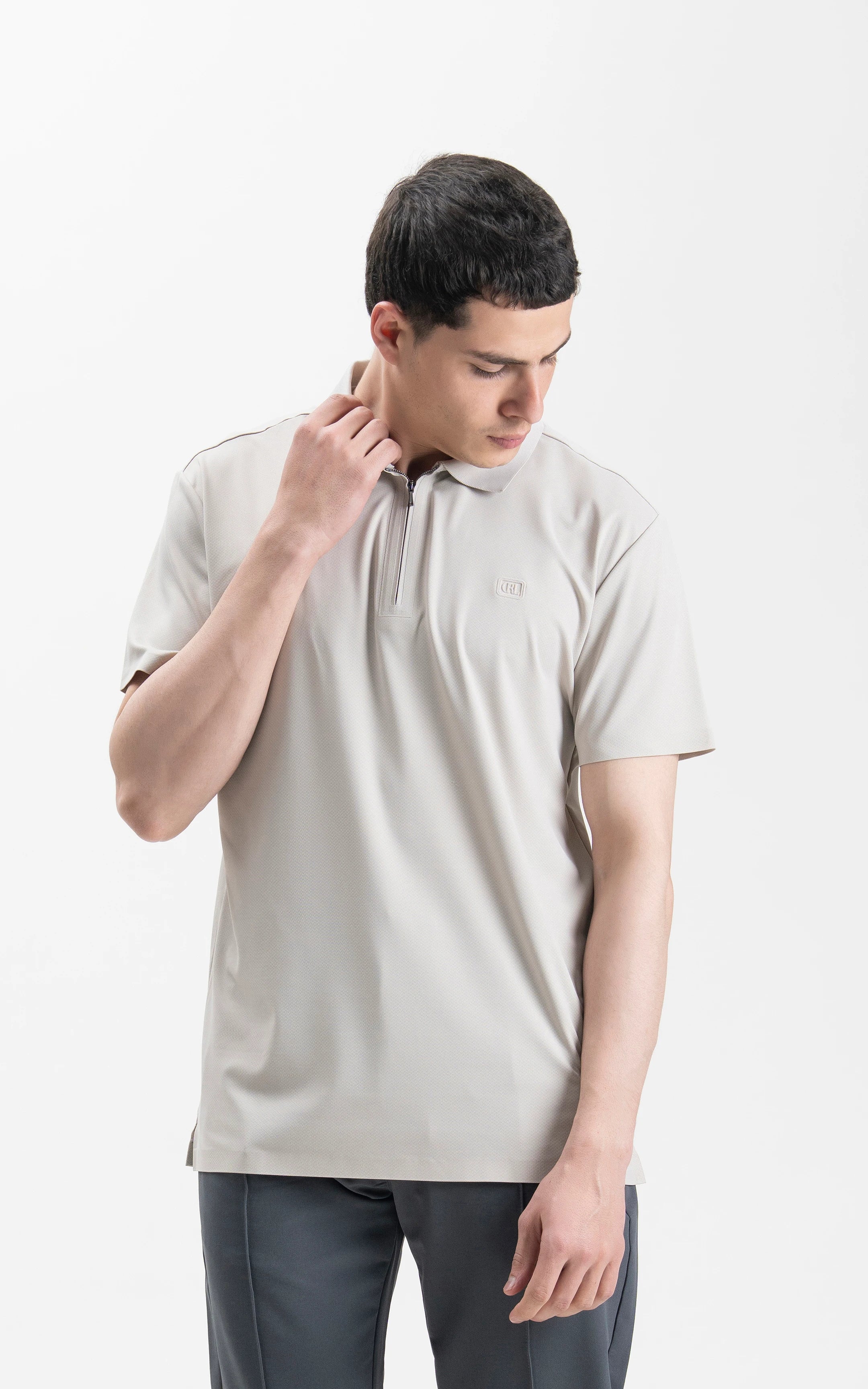 SMART FIT PREMIUM ZIP POLO SHIRT STONE