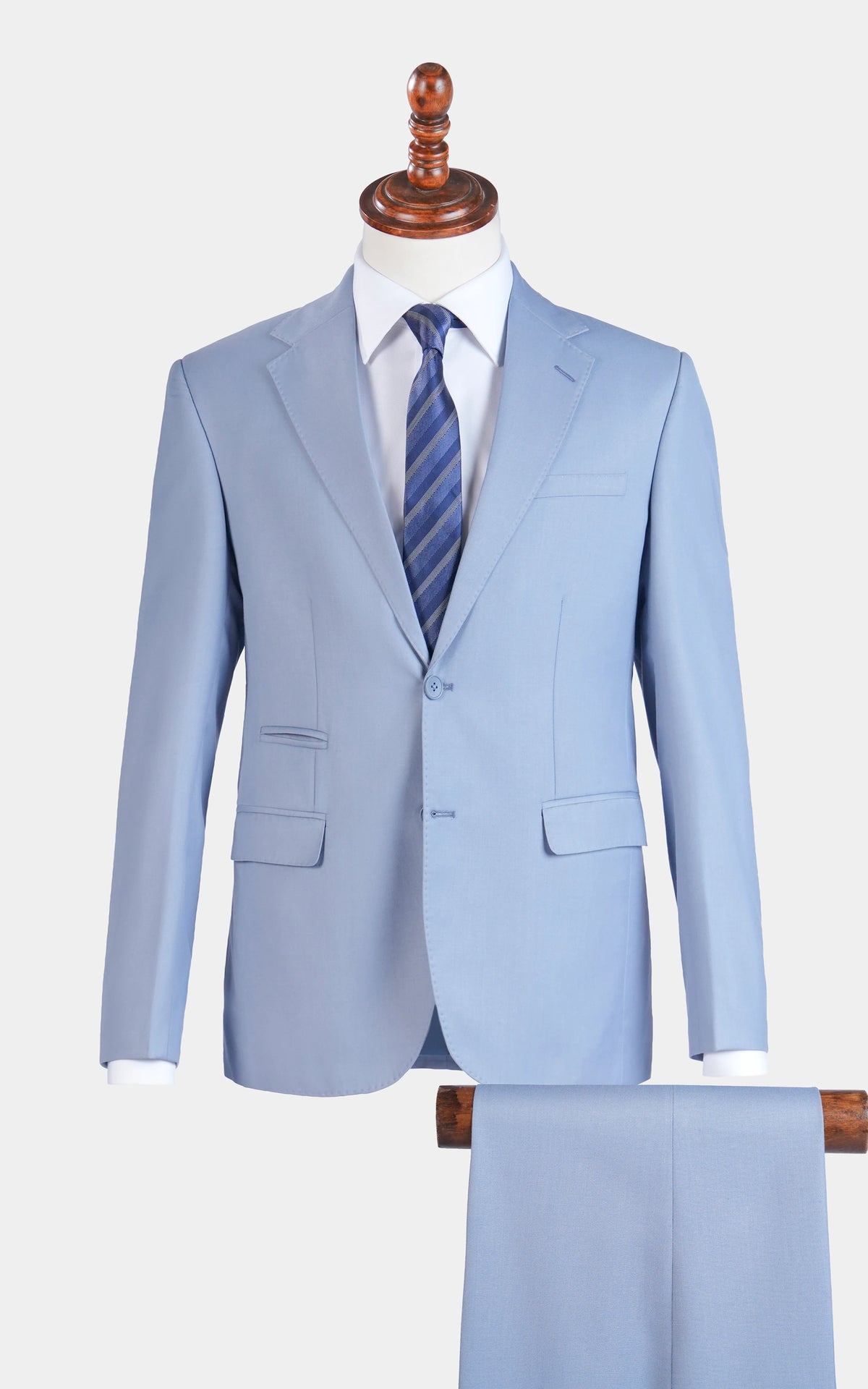 Smoke blue two-piece suit jacket and vest set with notch lapels and flap pockets