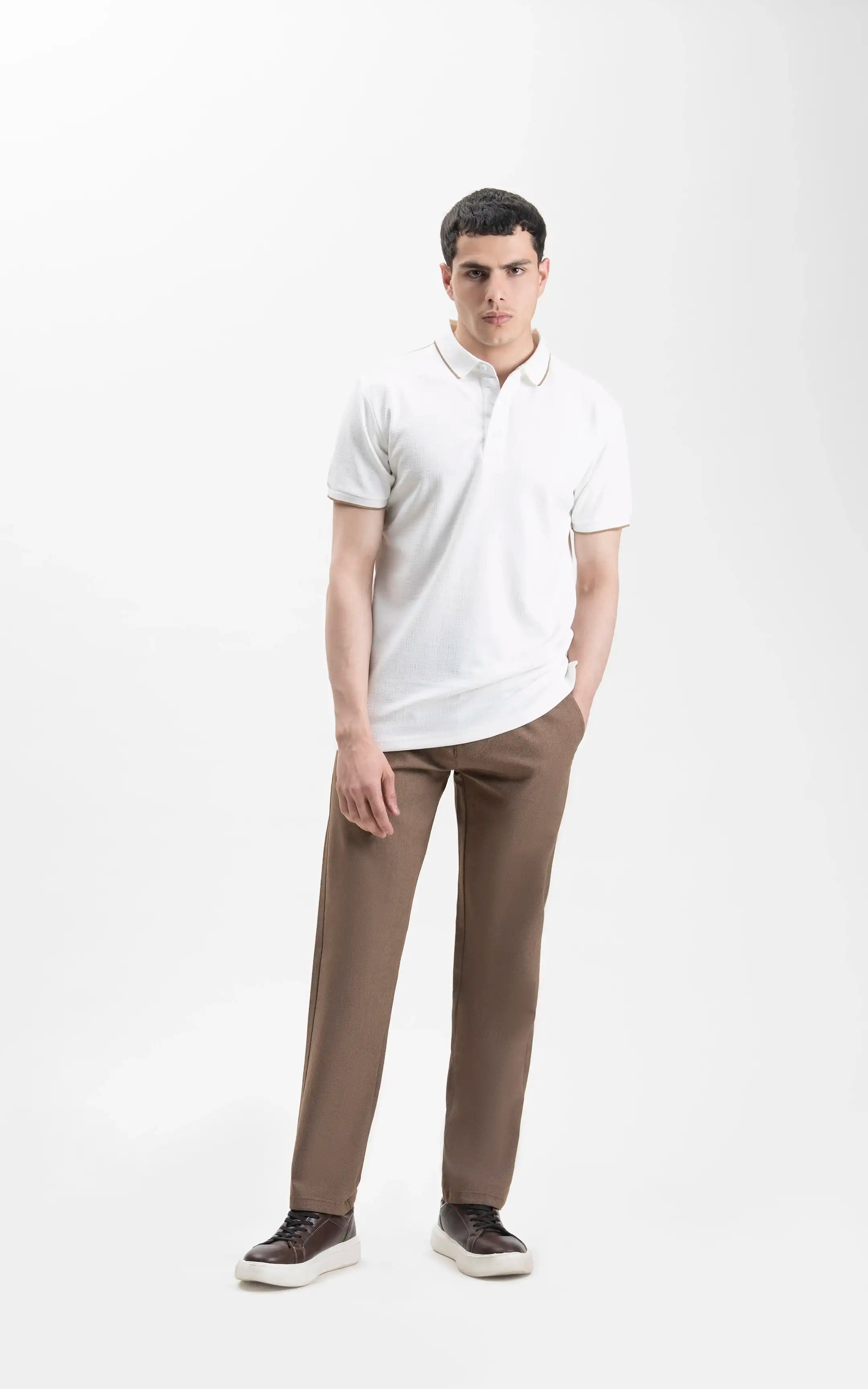 JACQUARD TEXTURED TIPPED POLO SHIRT OFF WHITE