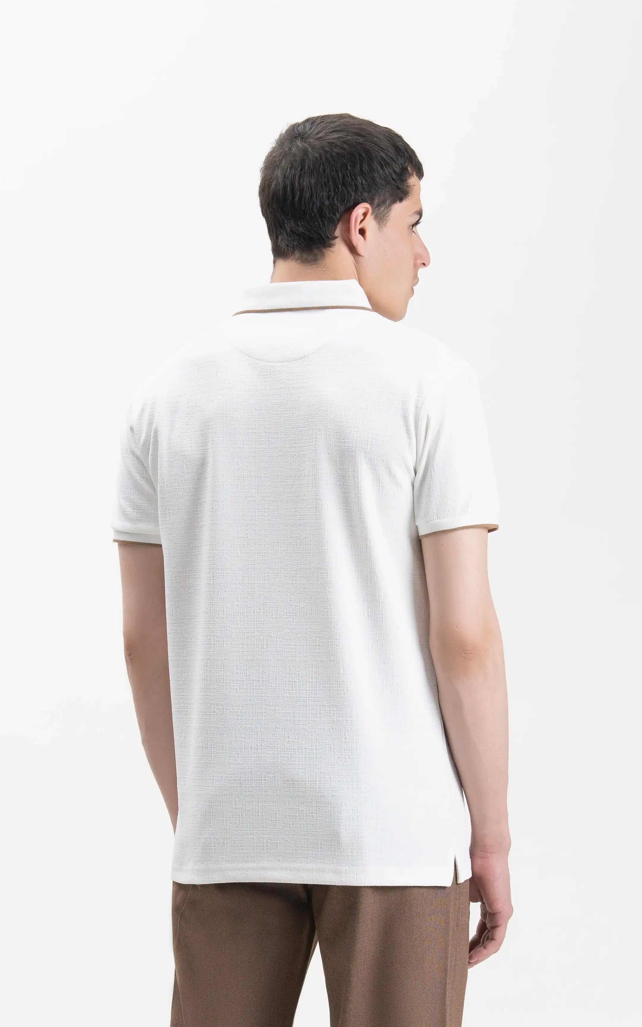JACQUARD TEXTURED TIPPED POLO SHIRT OFF WHITE