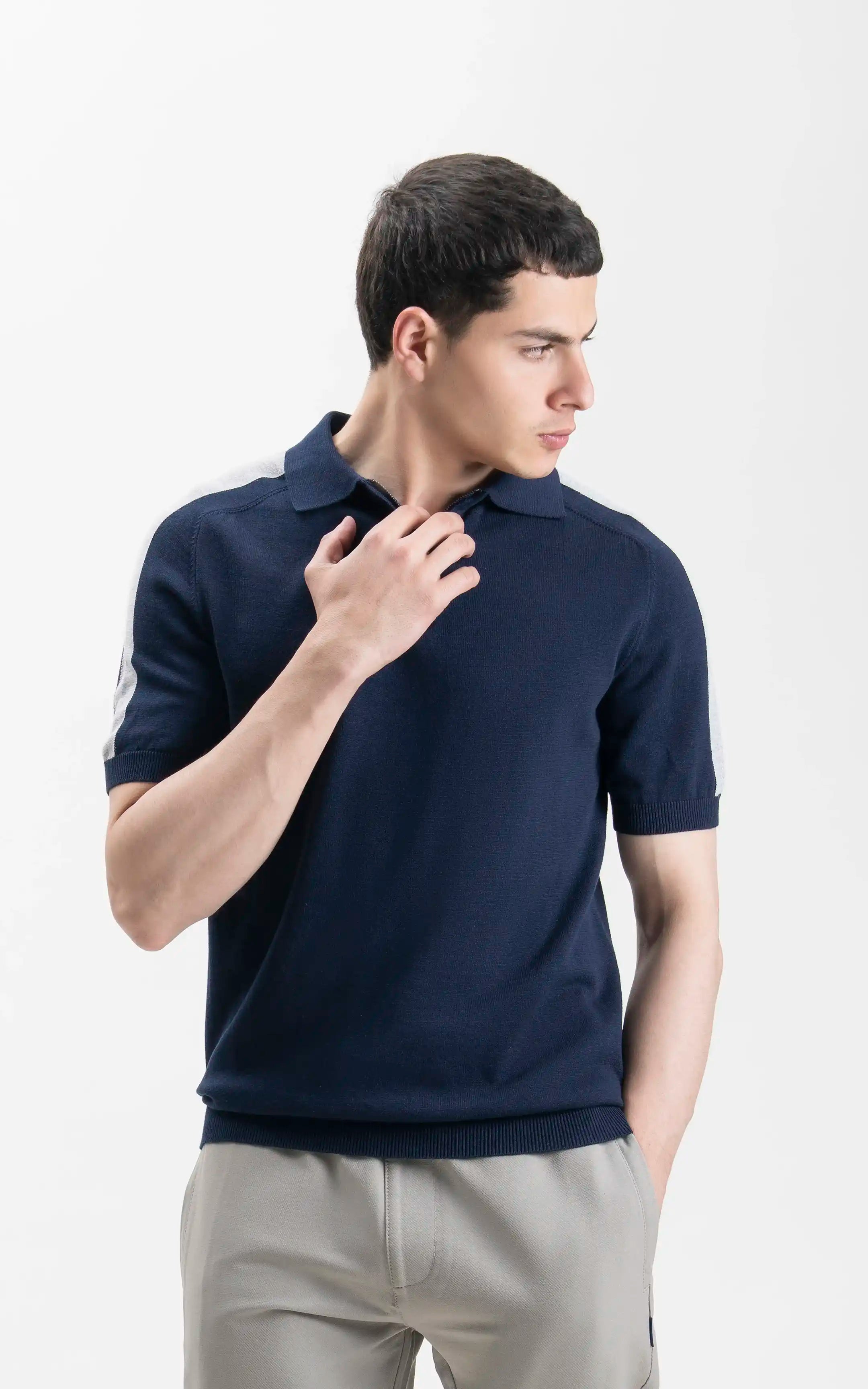 SWEATER KNIT RAGLAN SLEEVE POLO NAVY