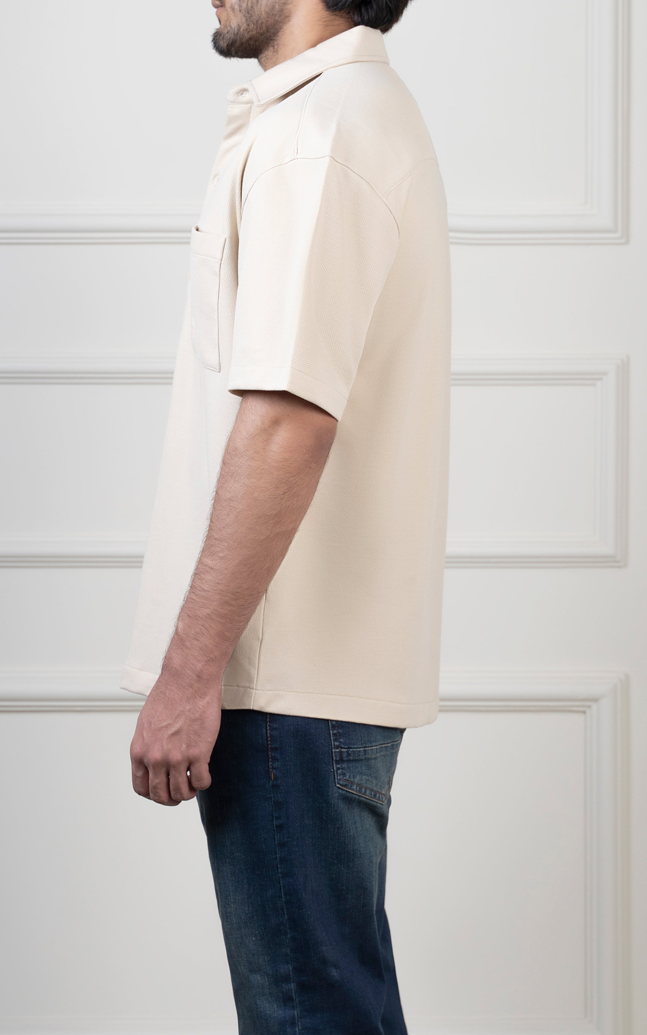 OVERSIZED KNITTED SHIRT LIGHT KHAKI