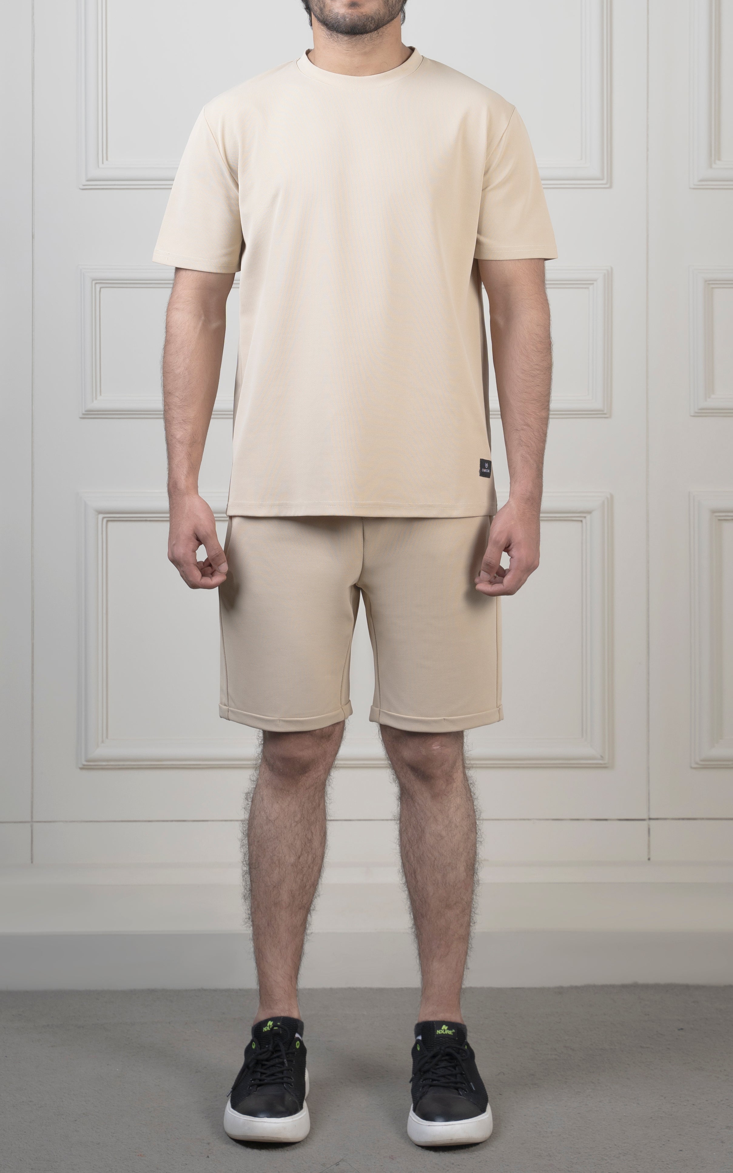Oversize Textured Round Neck T-Shirt light khaki