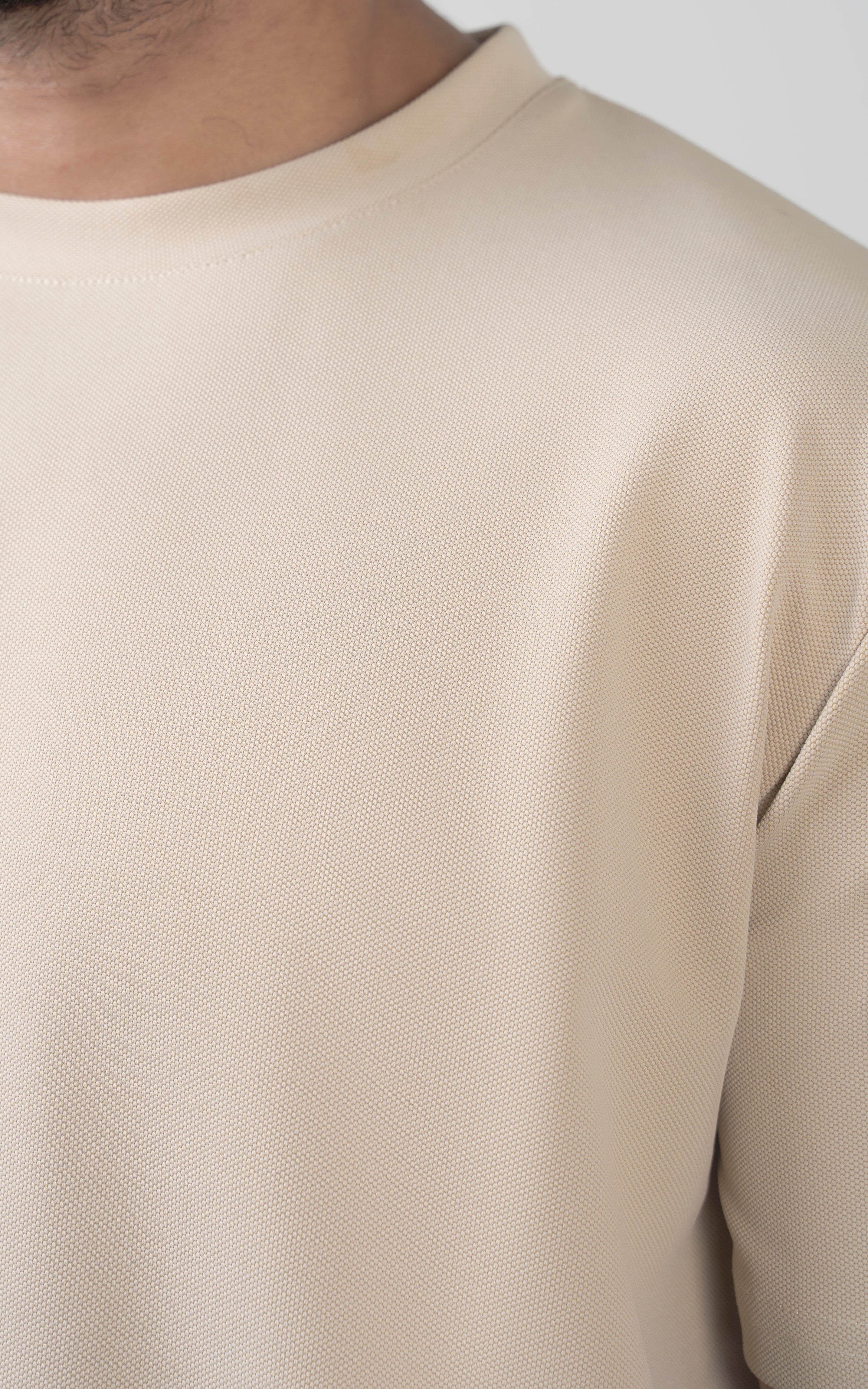 Oversize Textured Round Neck T-Shirt light khaki