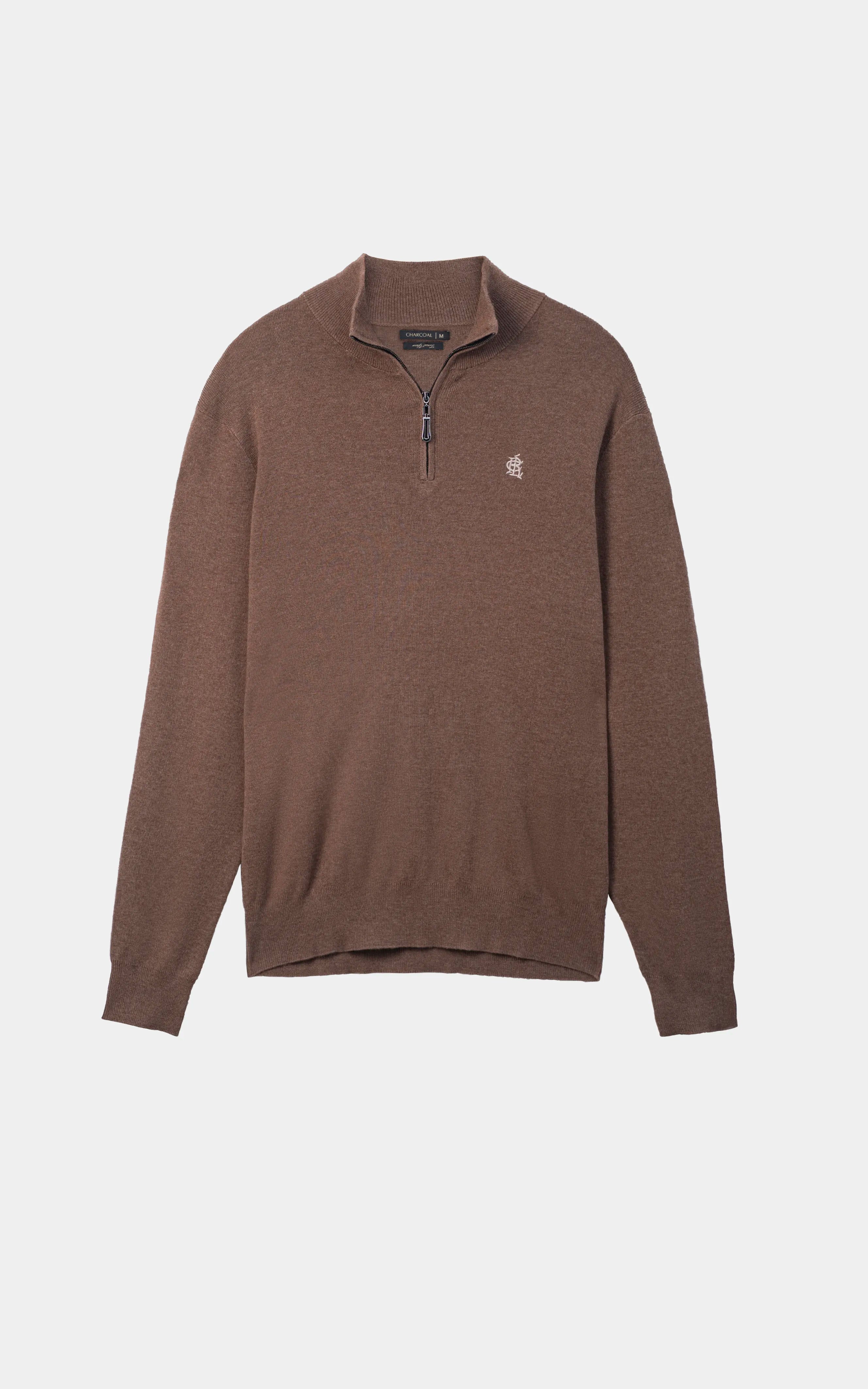 Mock Neck Sweater half zip Brown