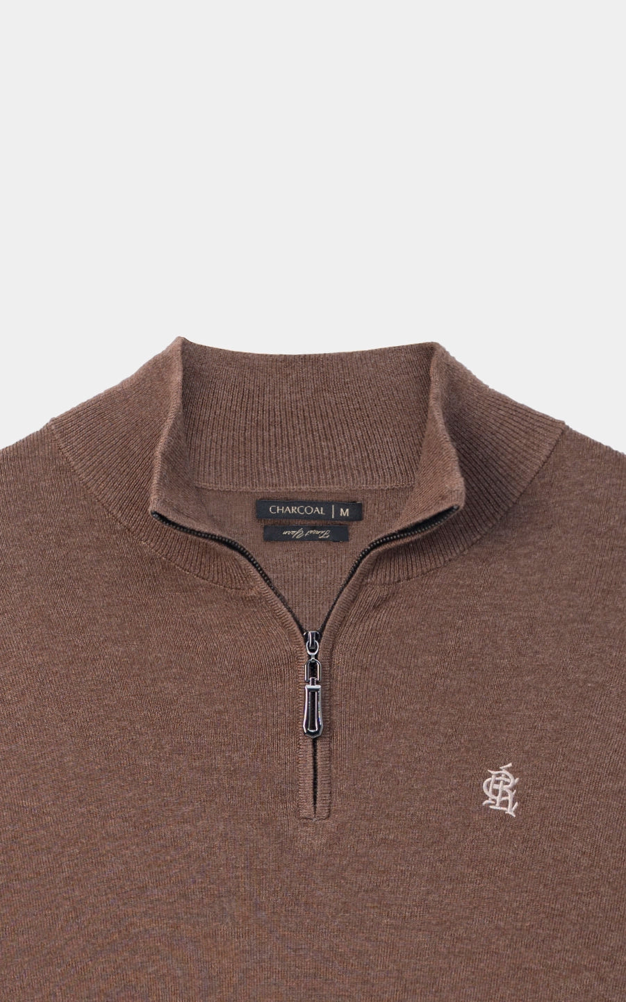 Mock Neck Sweater half zip Brown