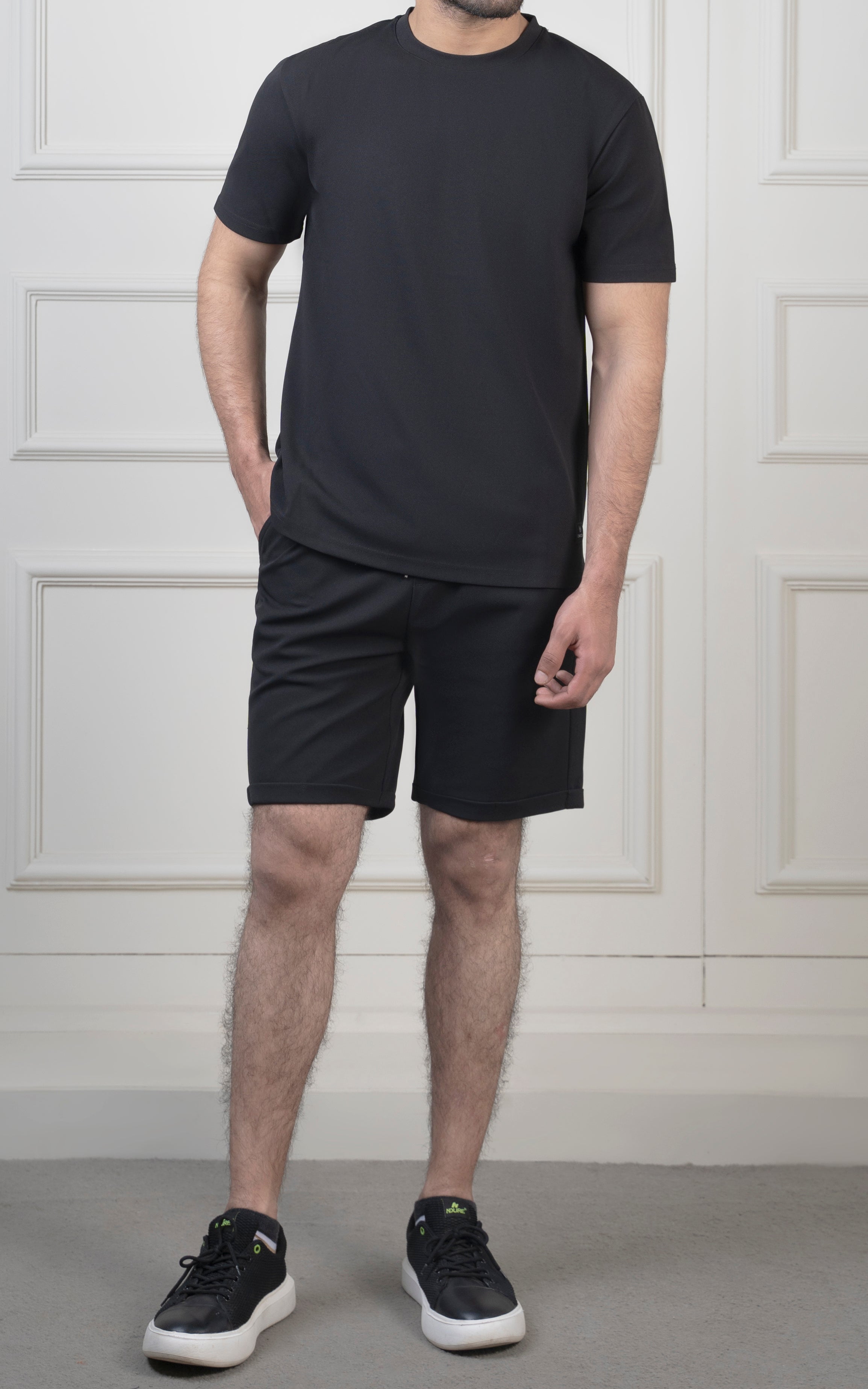 Oversize Textured Round Neck T-Shirt Black