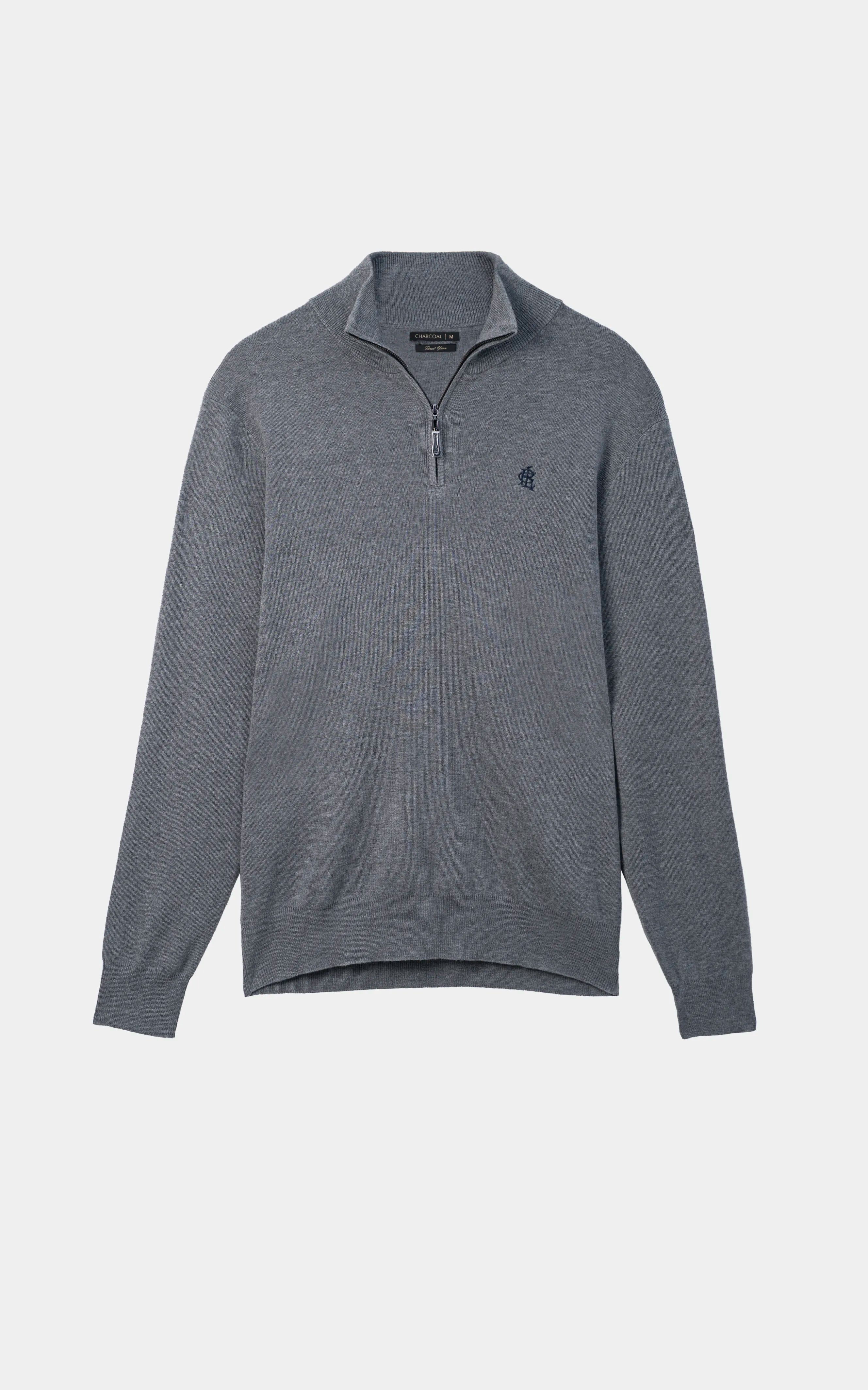 Mock Neck Sweater half zip Grey
