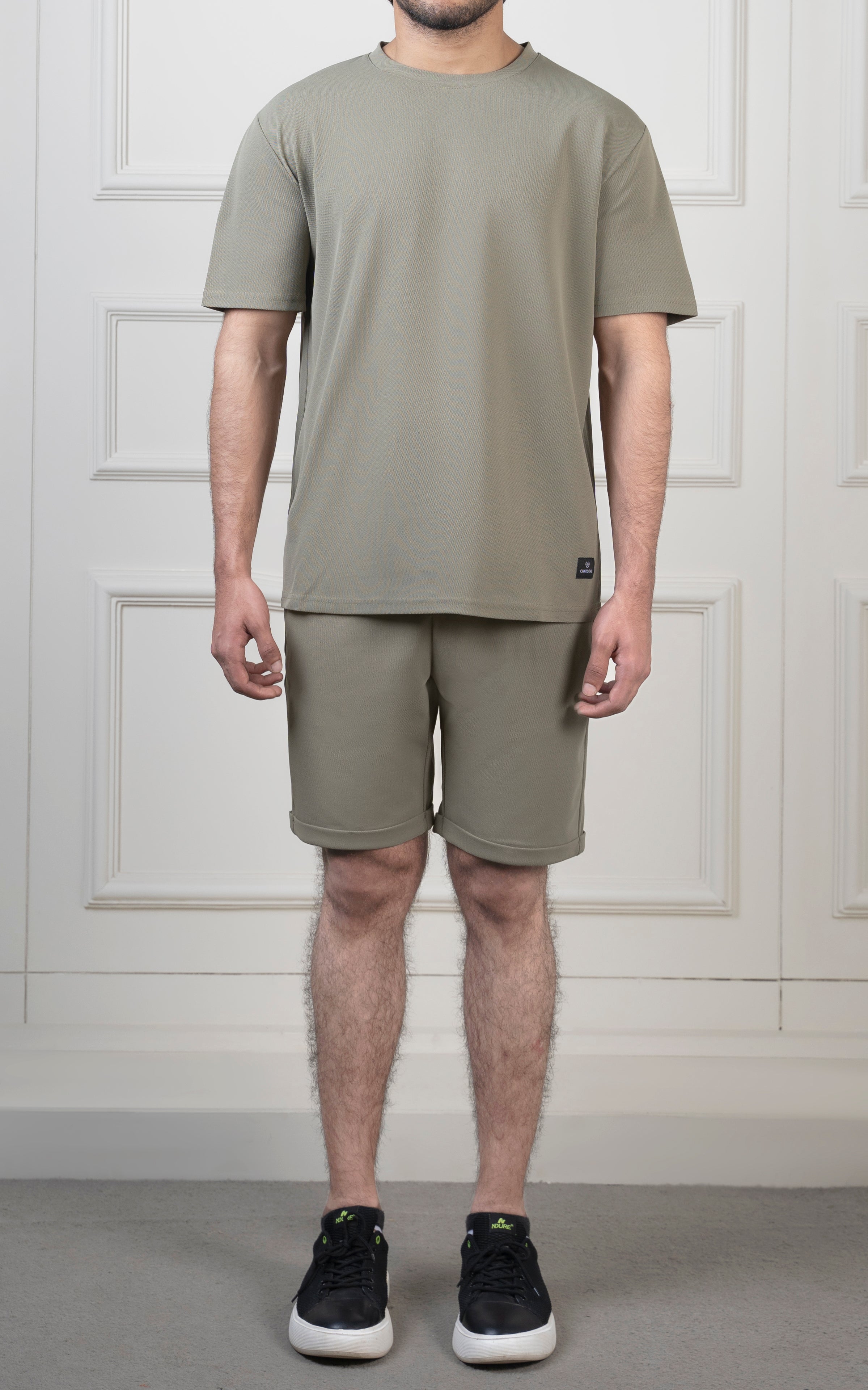 Oversize Textured Round Neck T-Shirt olive