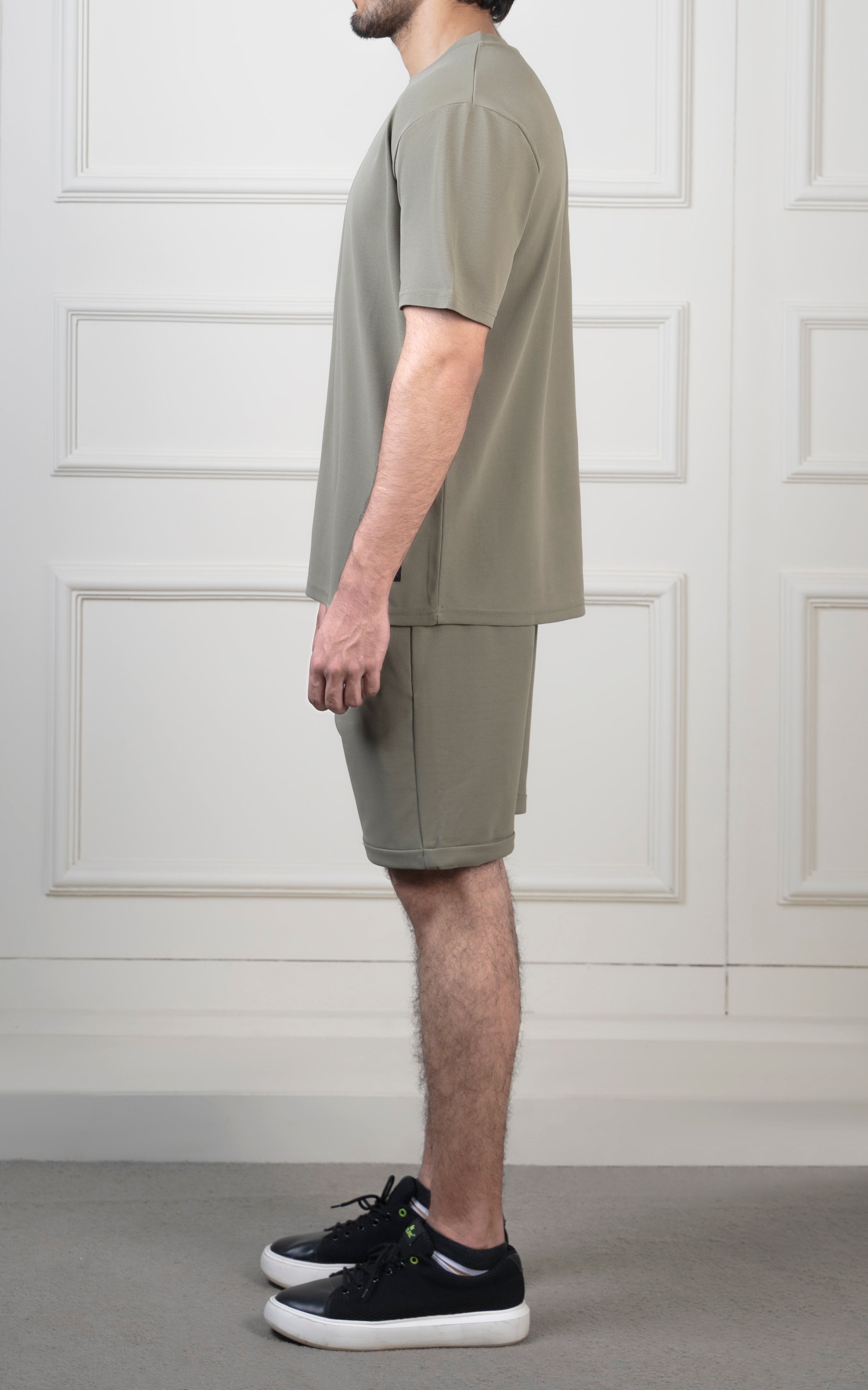 Oversize Textured Round Neck T-Shirt olive