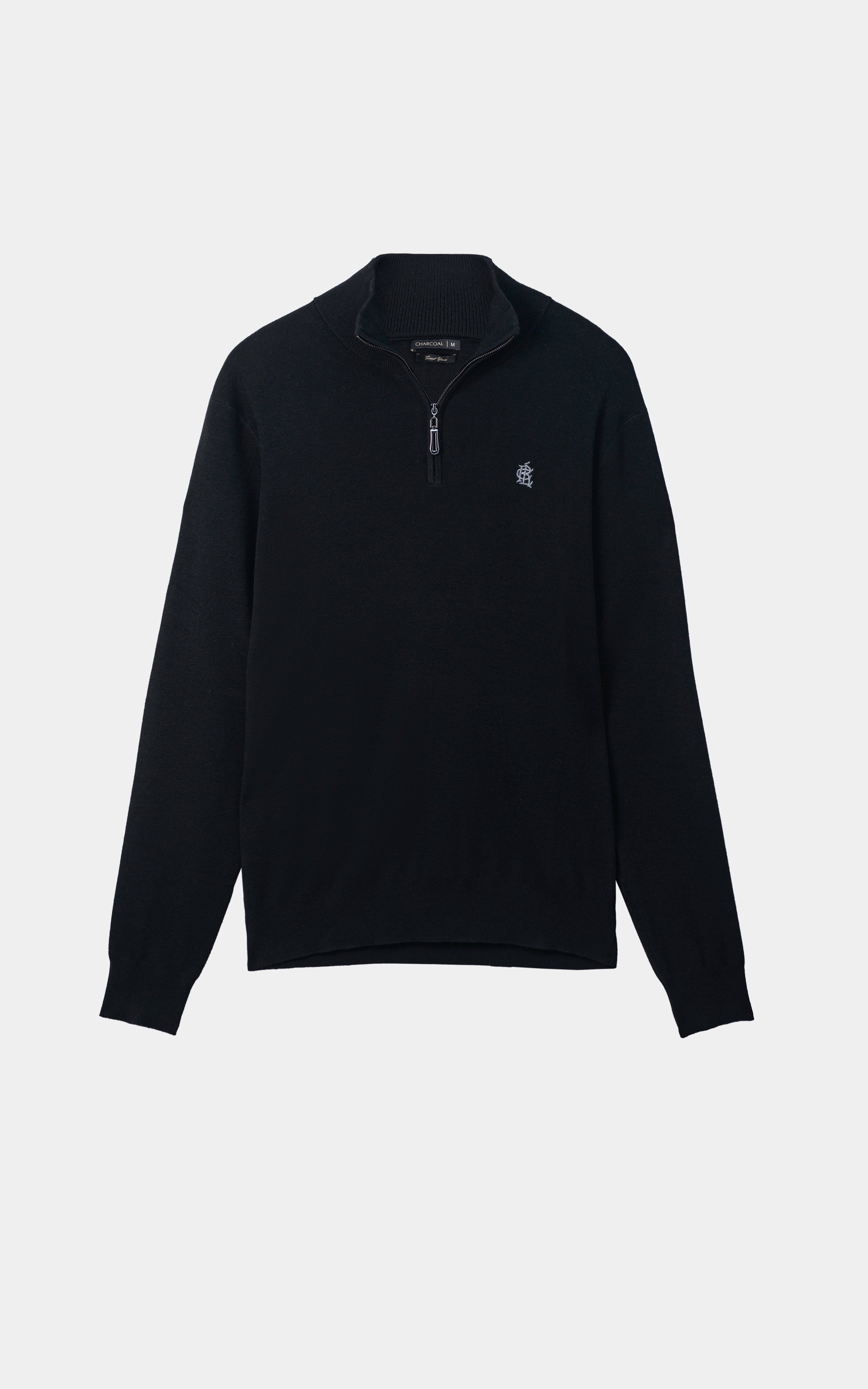 Mock Neck Sweater half zip Black