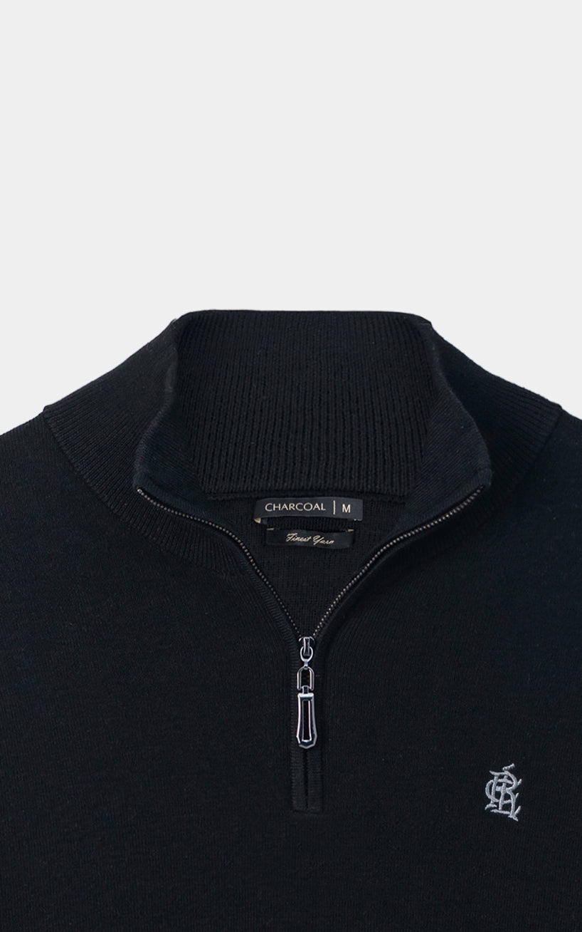 Mock Neck Sweater half zip Black