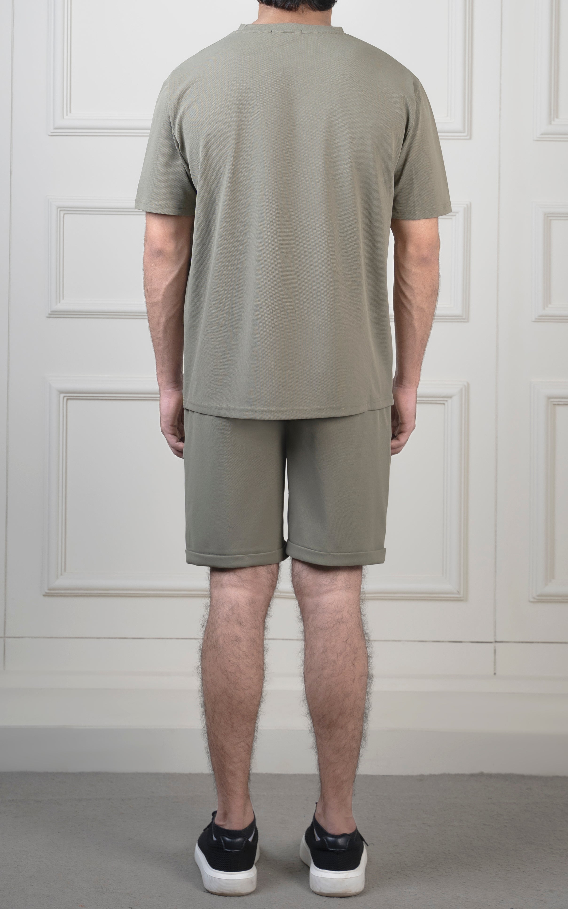 Oversize Textured Round Neck T-Shirt olive
