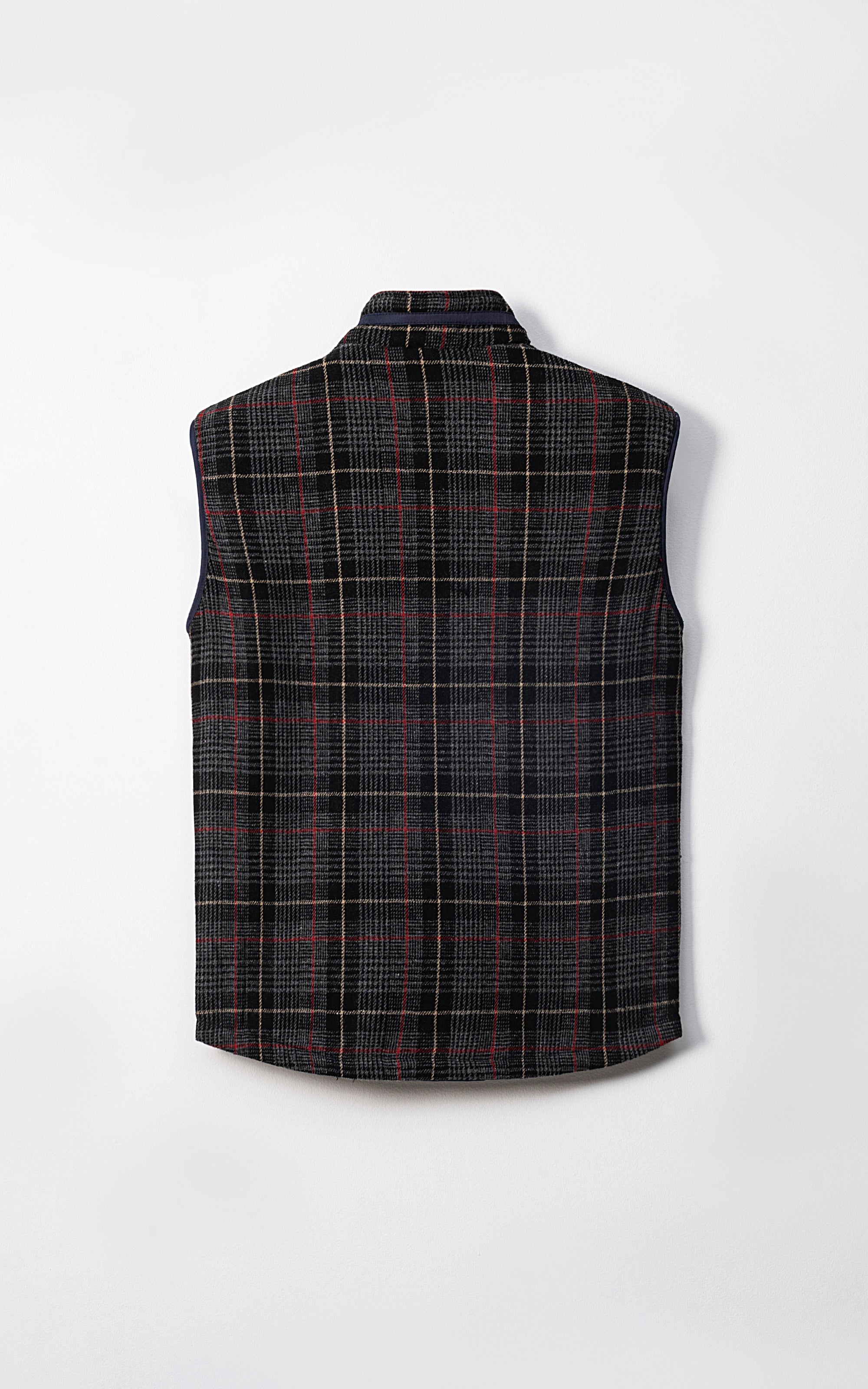 WOOL QUILTED SLEEVELESS REVERSIBLE JACKET BLACK CHECK