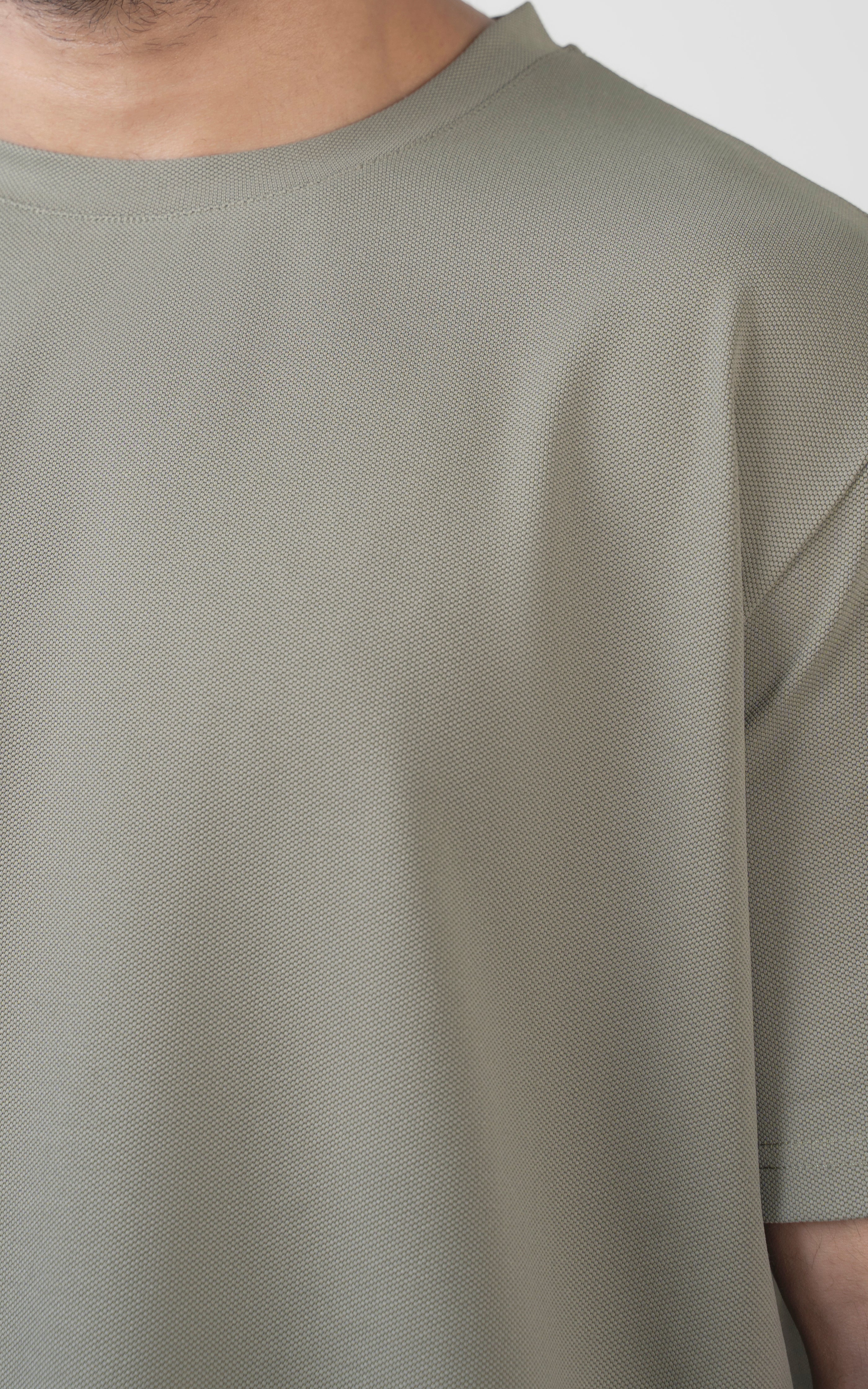 Oversize Textured Round Neck T-Shirt olive