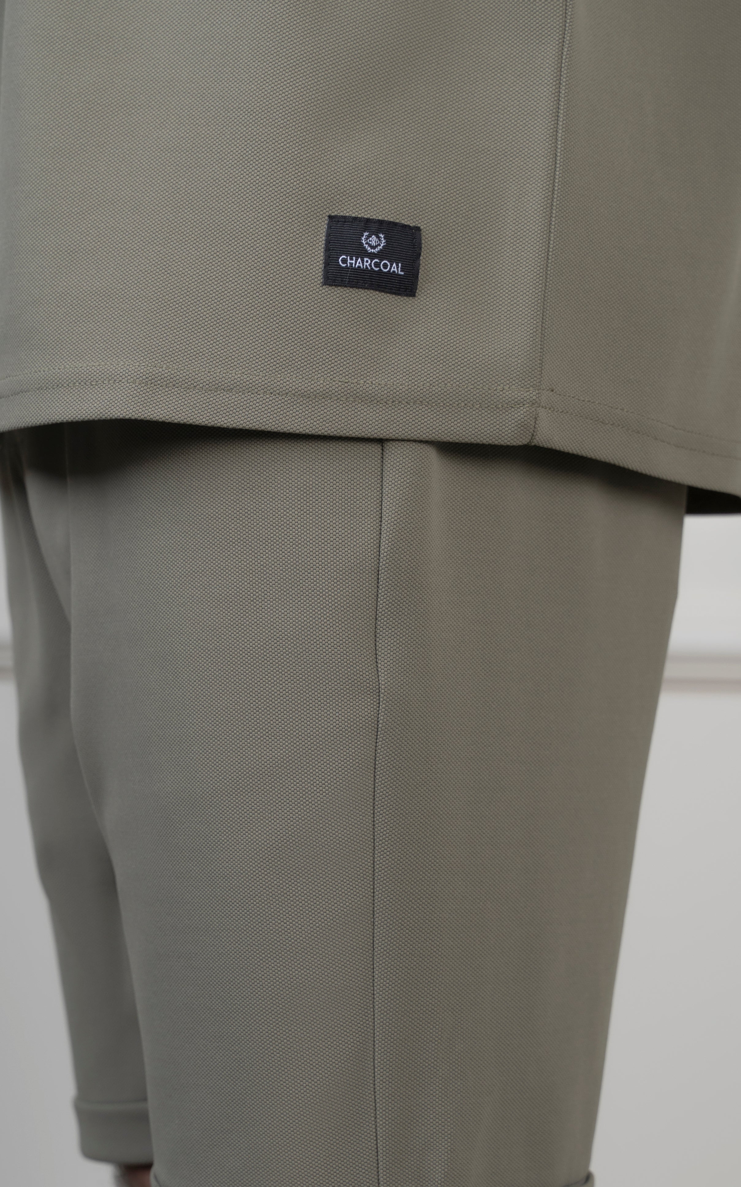 Oversize Textured Round Neck T-Shirt olive