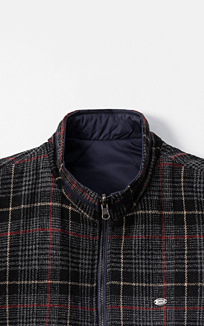 WOOL QUILTED SLEEVELESS REVERSIBLE JACKET BLACK CHECK