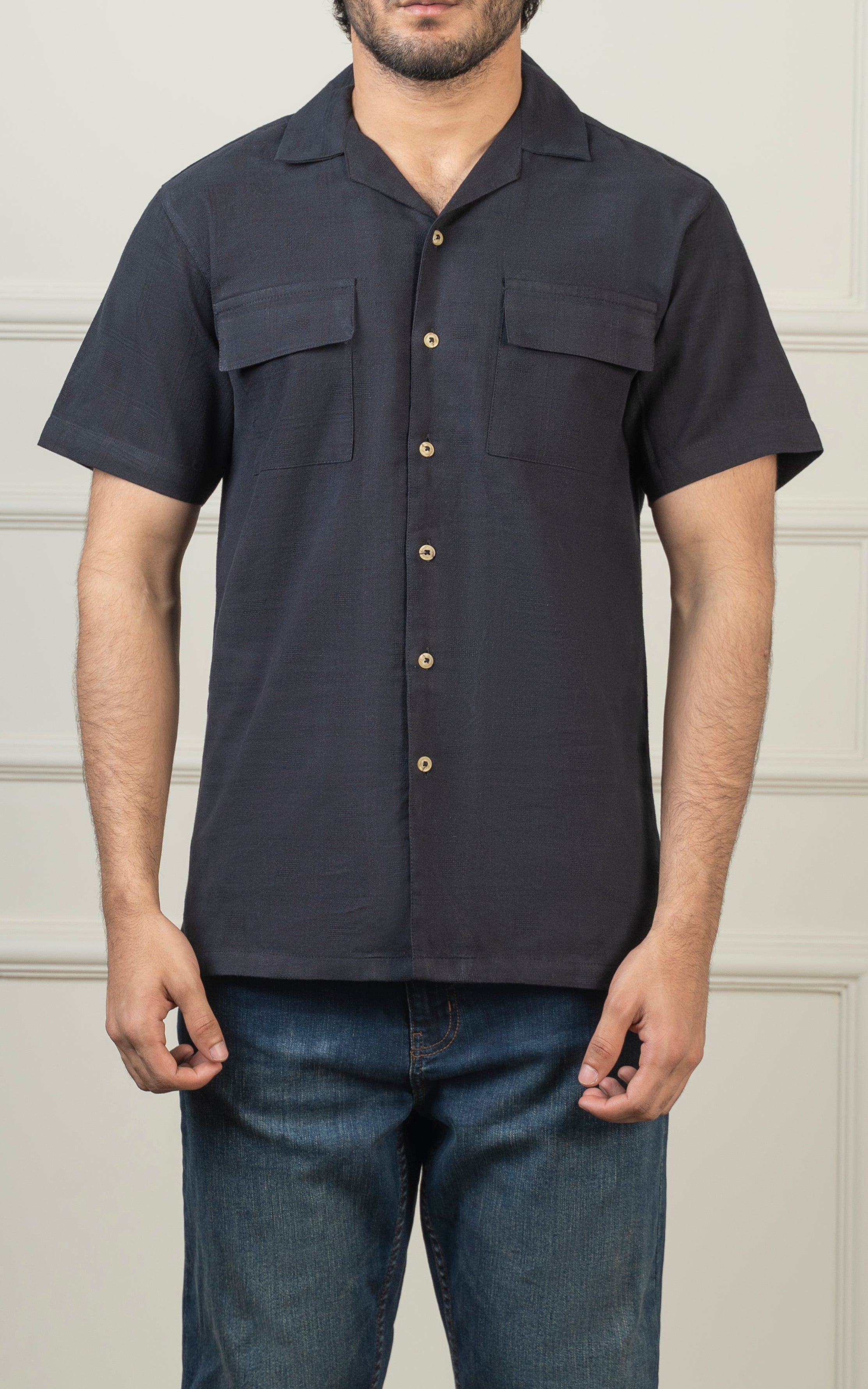 CASUAL SHIRT UBAN COLLAR BLACK