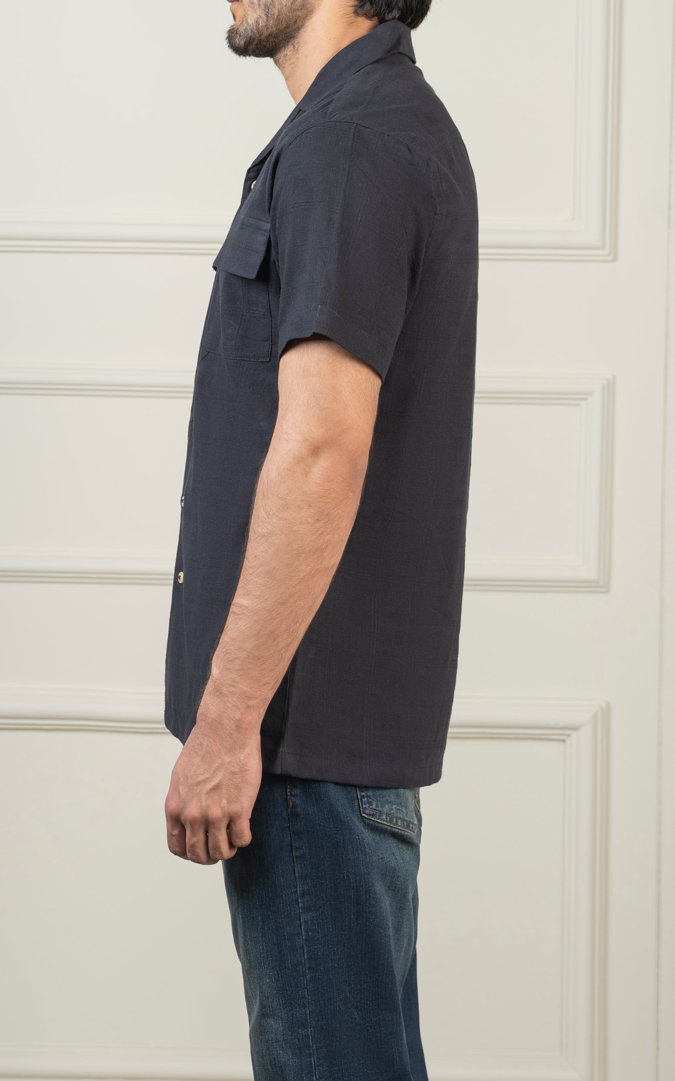CASUAL SHIRT UBAN COLLAR BLACK