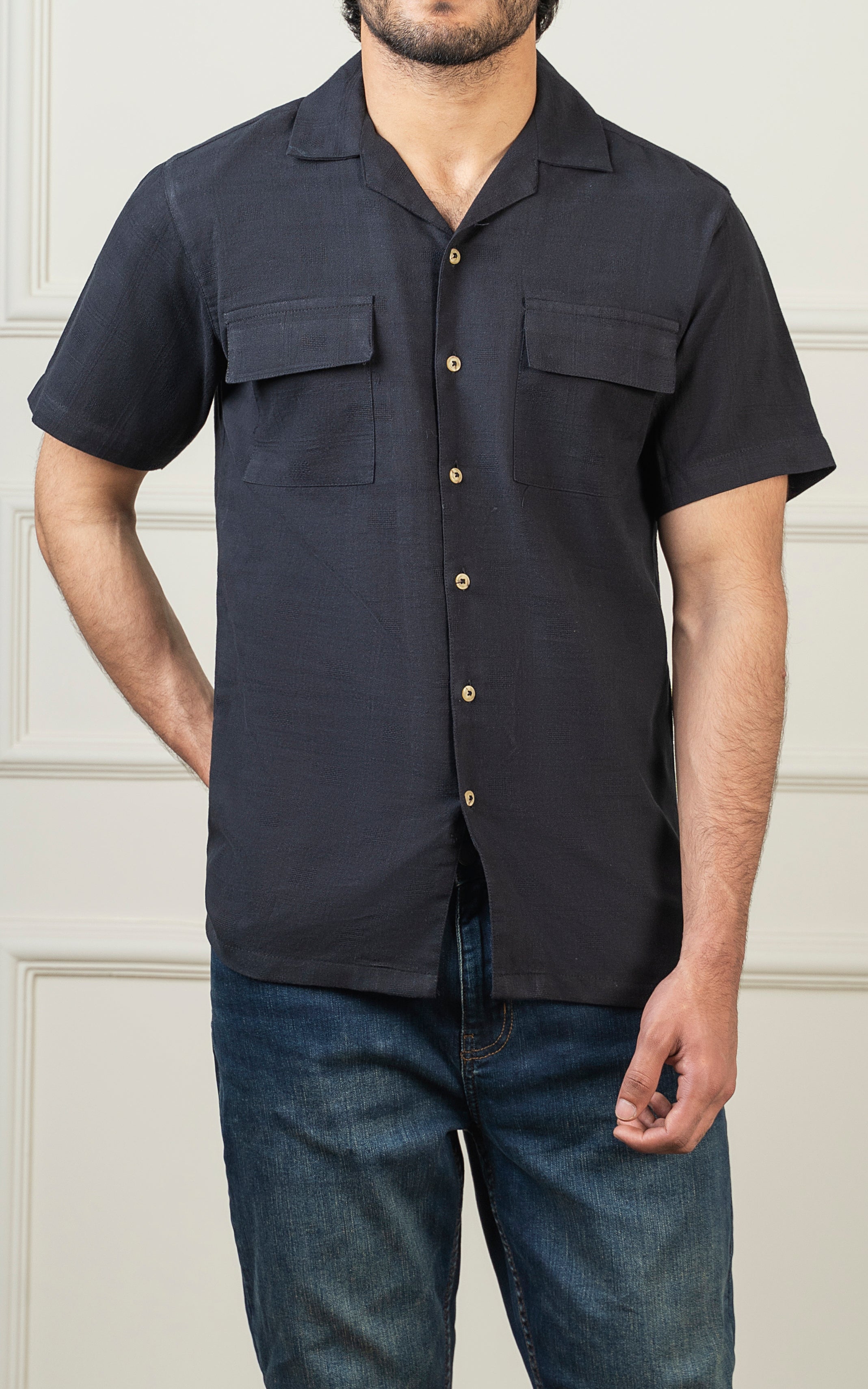 CASUAL SHIRT UBAN COLLAR BLACK
