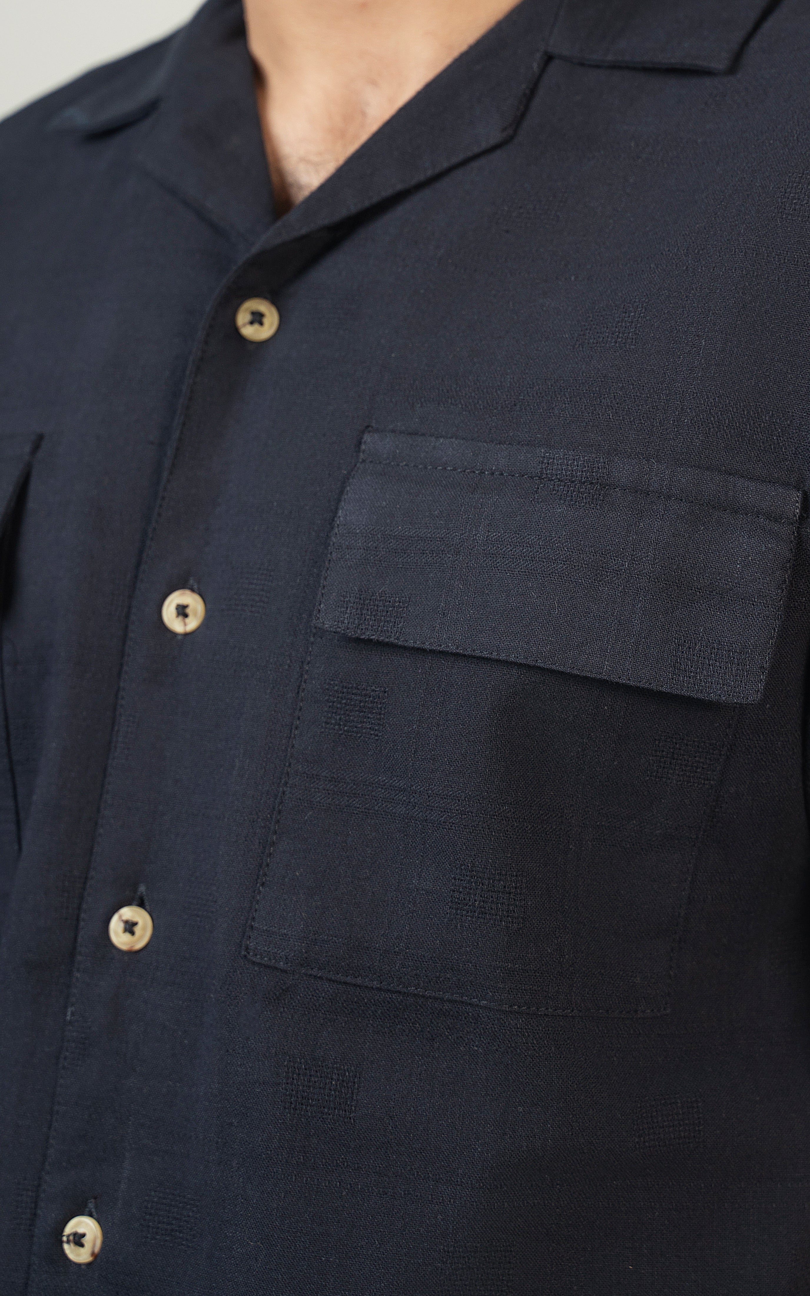 CASUAL SHIRT UBAN COLLAR BLACK