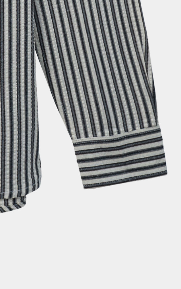SEERSUCKER STRIPED CASUAL SHIRT BLACK WHITE
