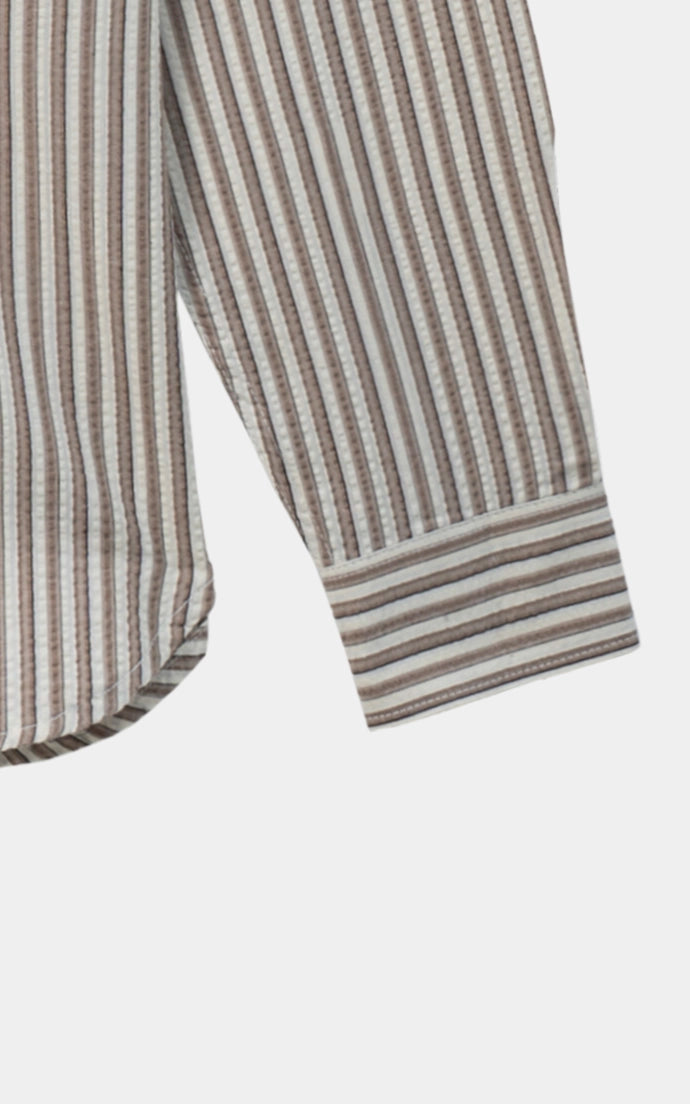SEERSUCKER STRIPED CASUAL SHIRT KHAKI WHITE
