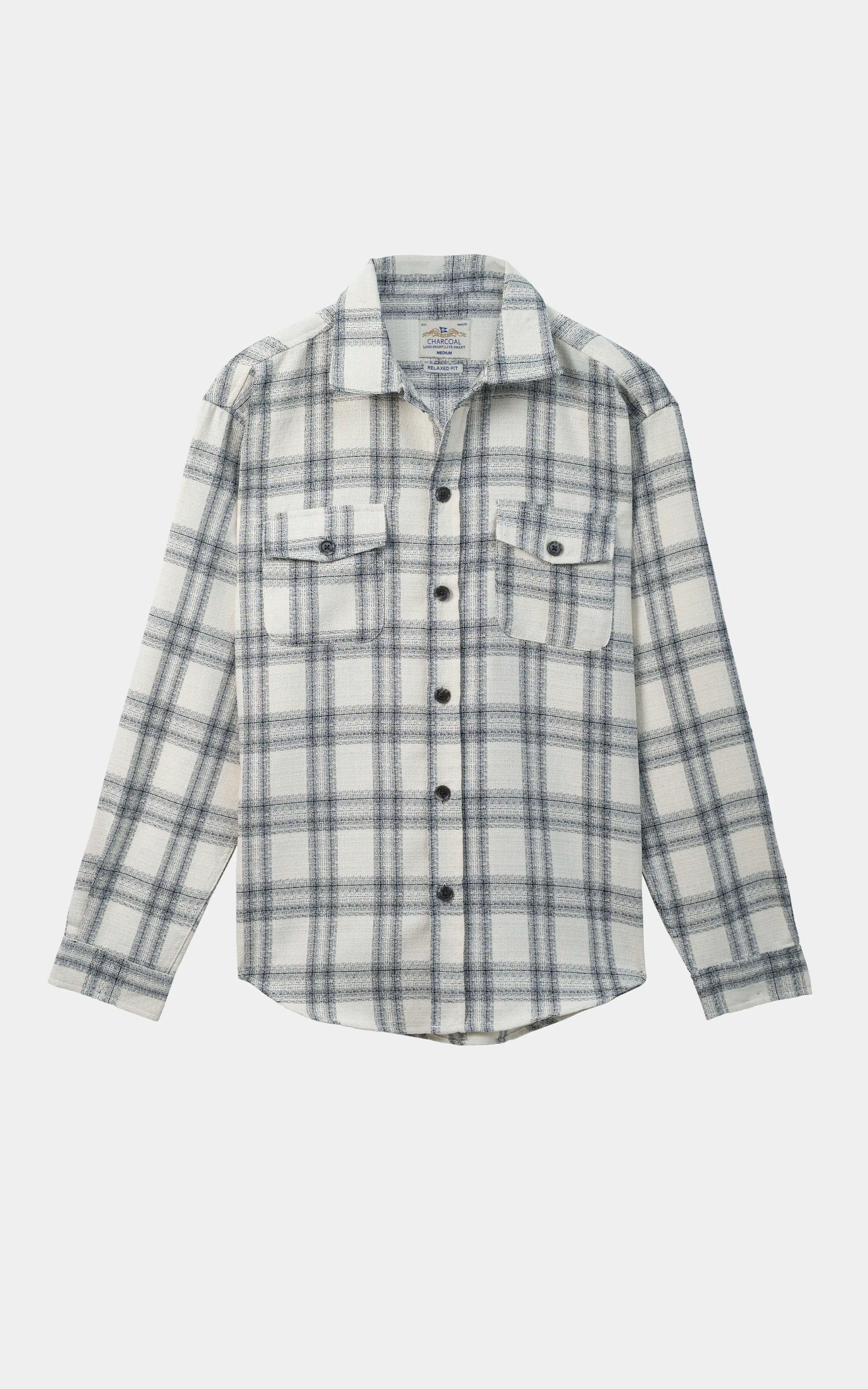 RELAXED FIT CASUAL SHIRT OFF WHITE CHECK