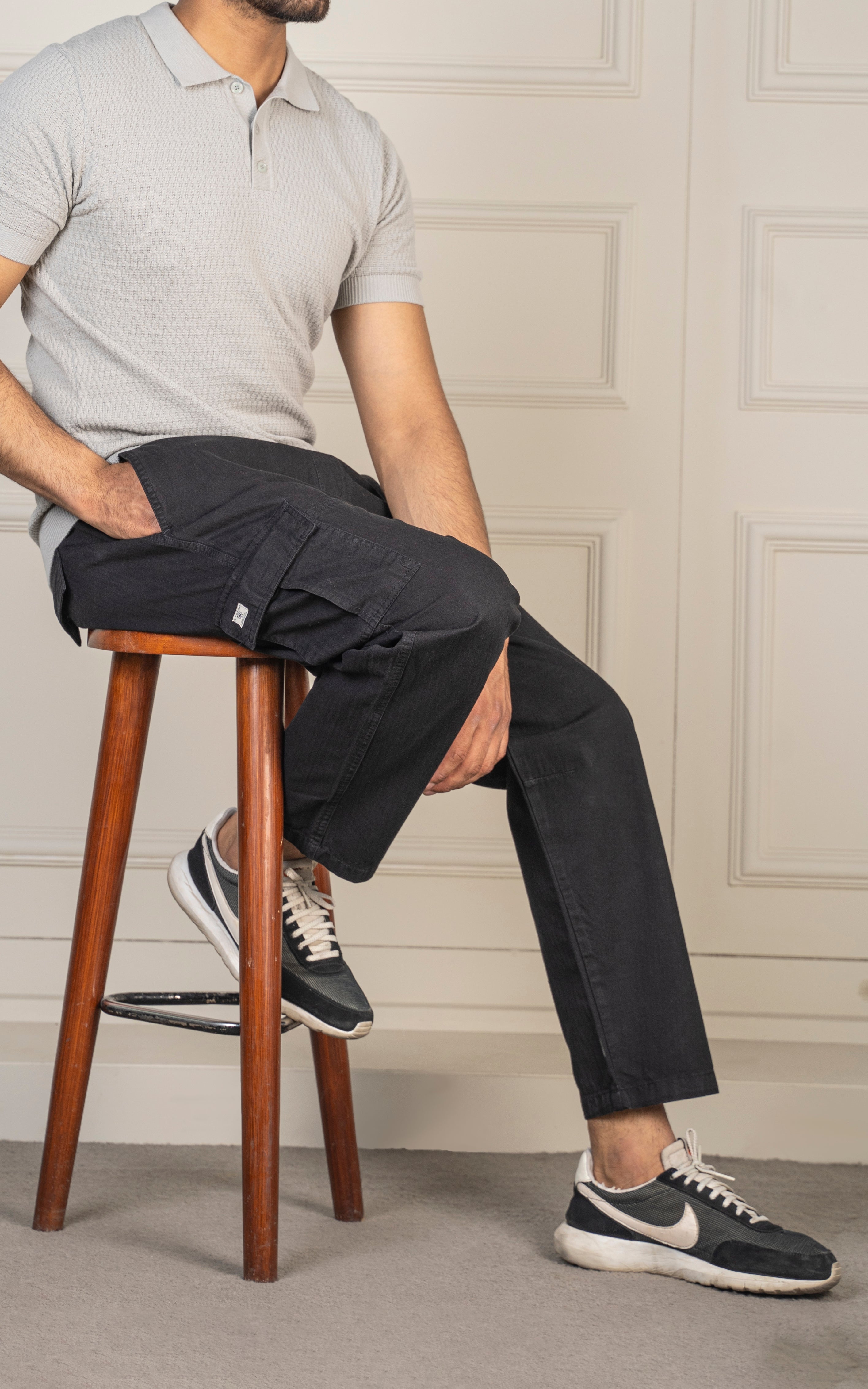 STRAIGHT FIT CARGO TROUSER  BLACK
