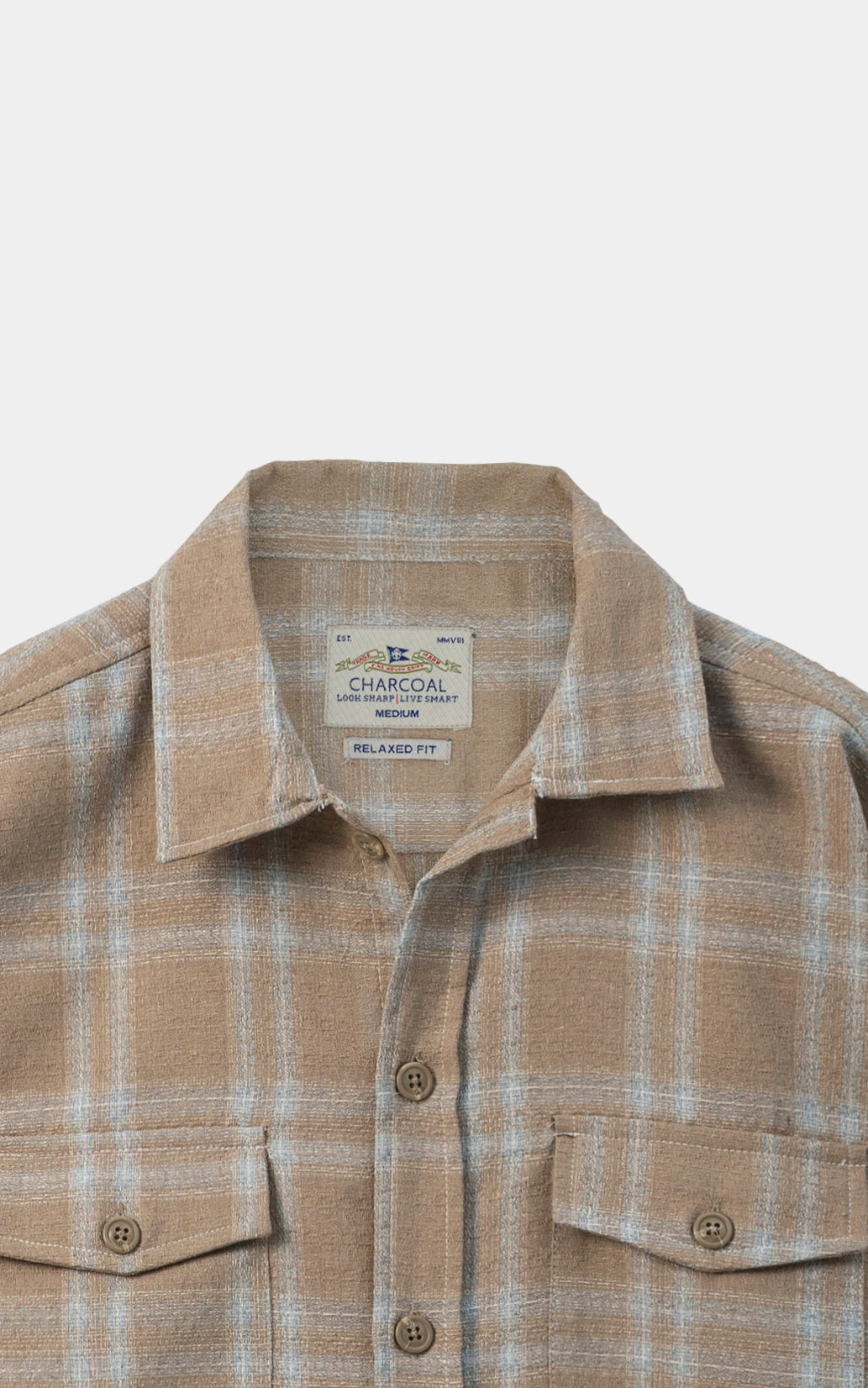 RELAXED FIT CASUAL SHIRT KHAKI CHECK
