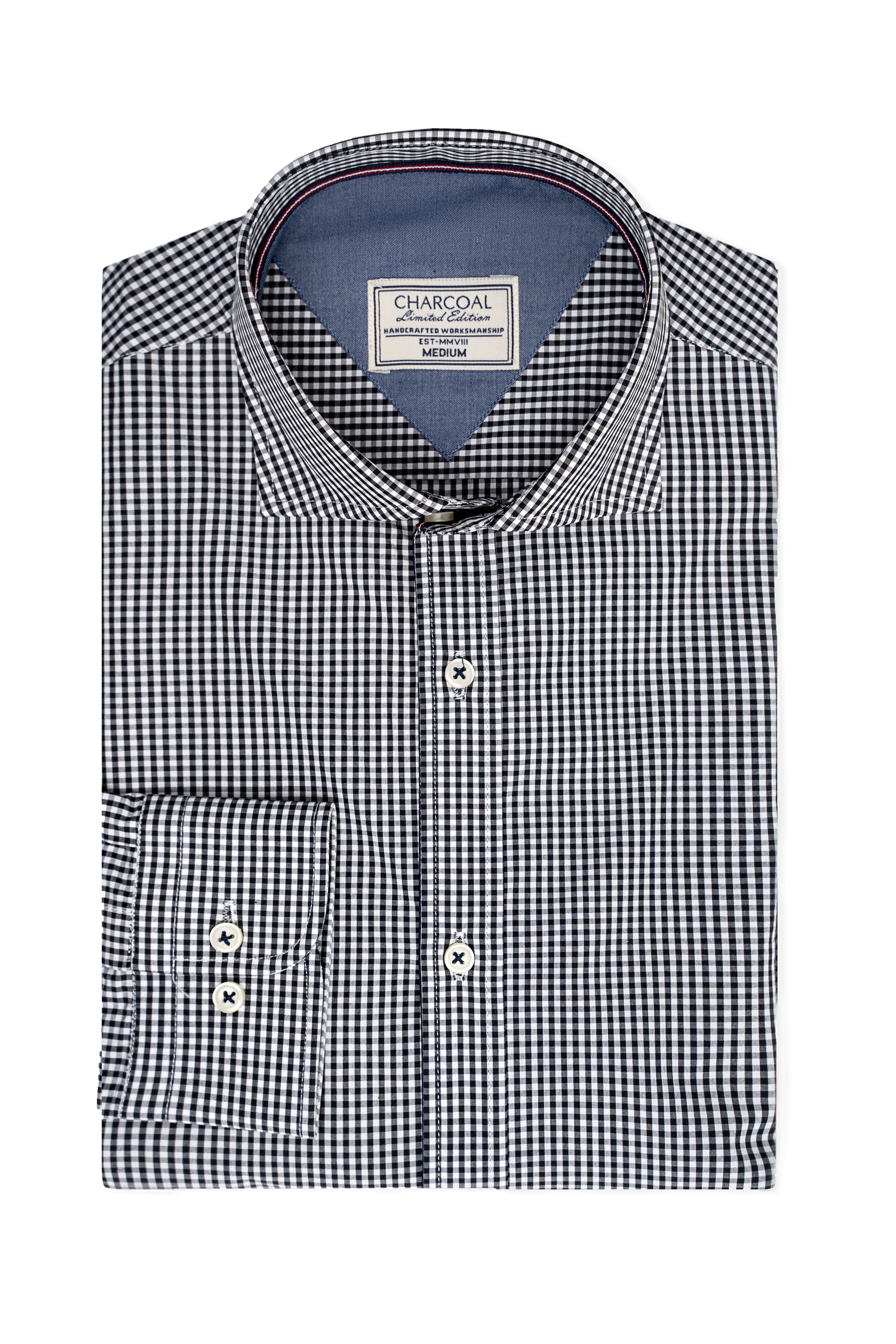 Limited edition check button-up shirt, black and white gingham pattern