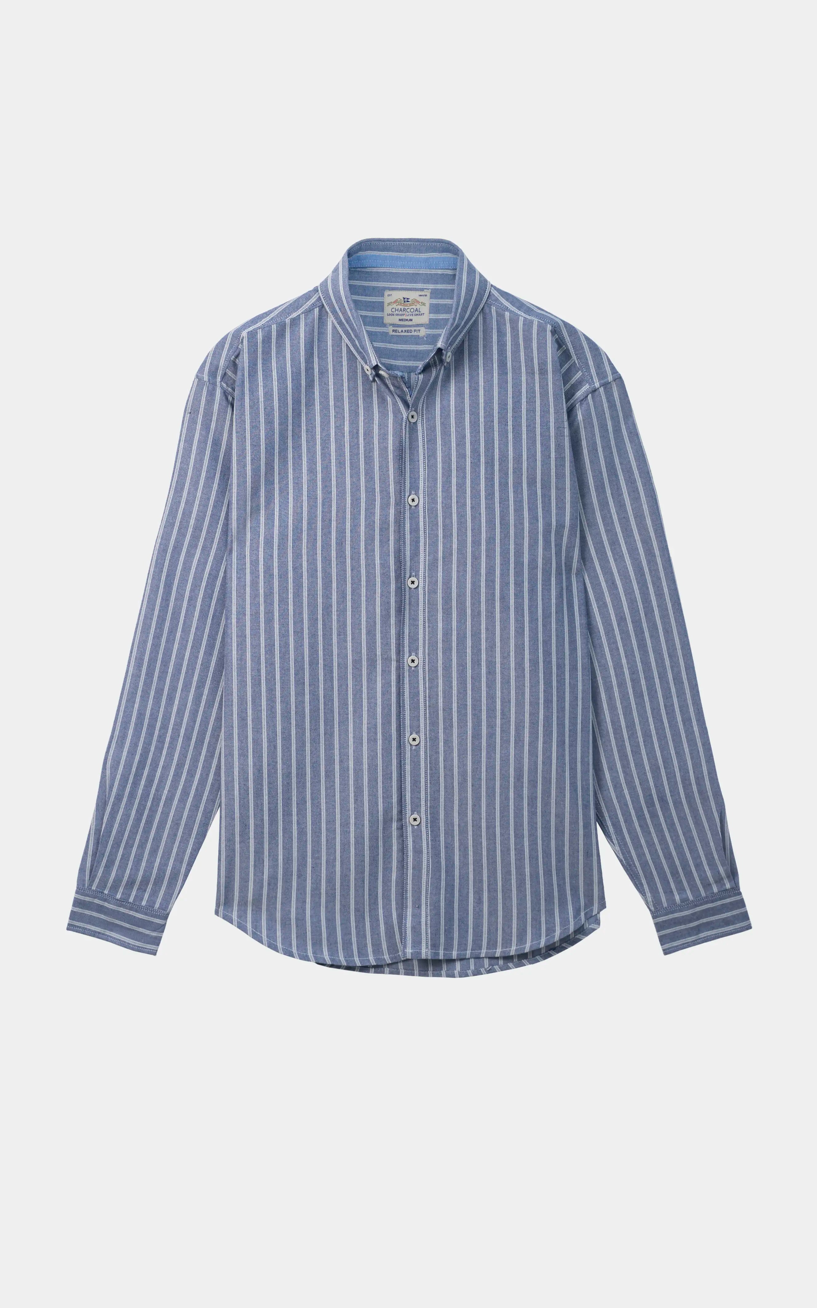 STRIPED RELAXED CASUAL SHIRT CHAMBRAY BLUE WHITE