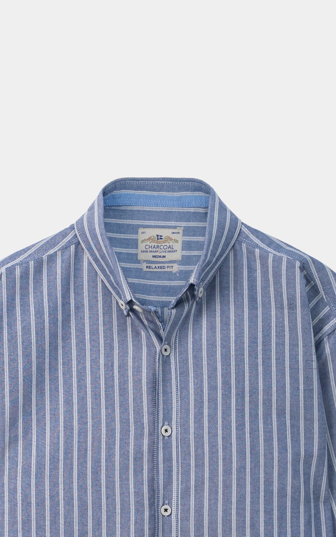 STRIPED RELAXED CASUAL SHIRT CHAMBRAY BLUE WHITE