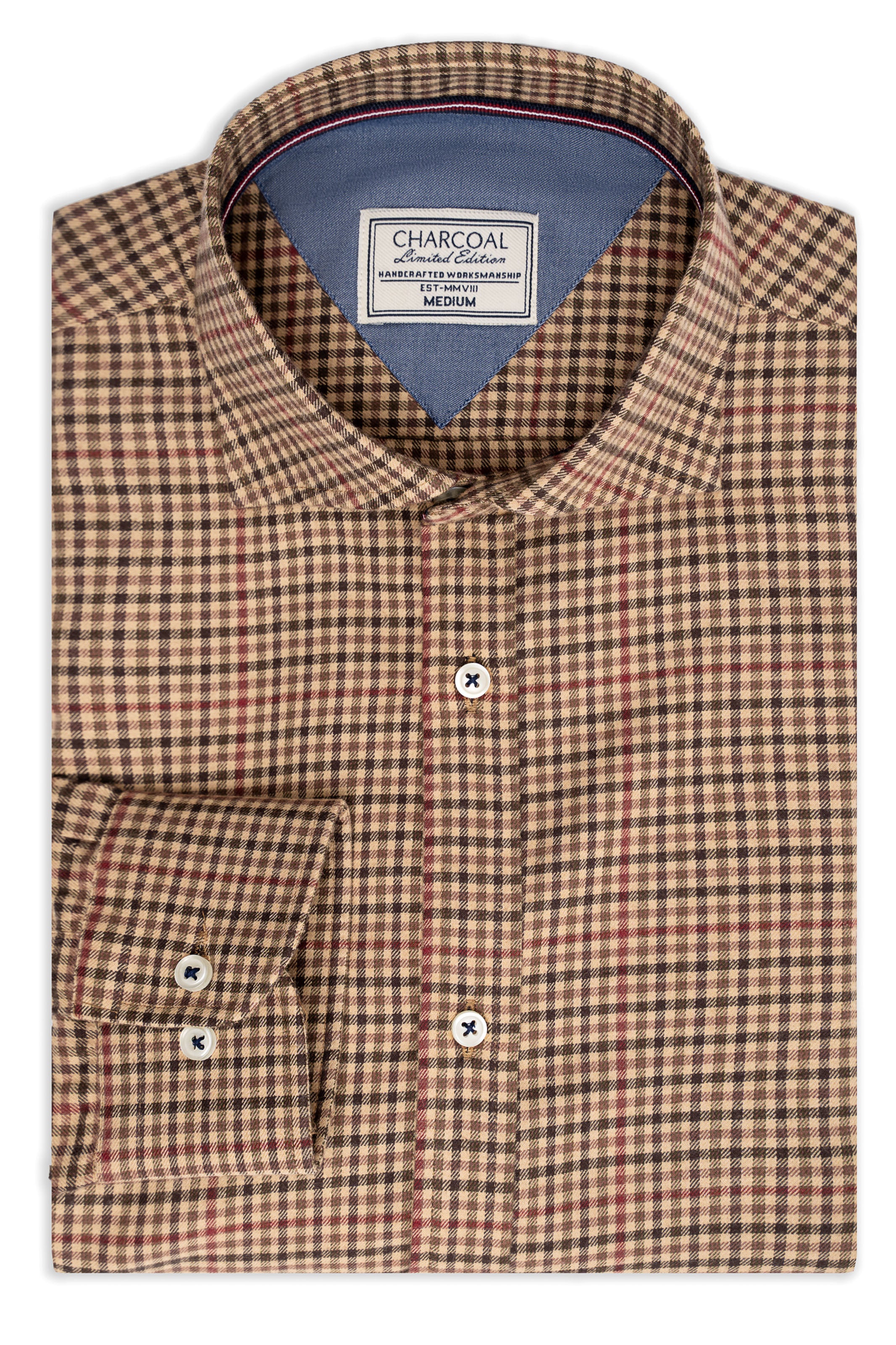 Limited edition shirt in khaki-brown check with button placket and chest pocket