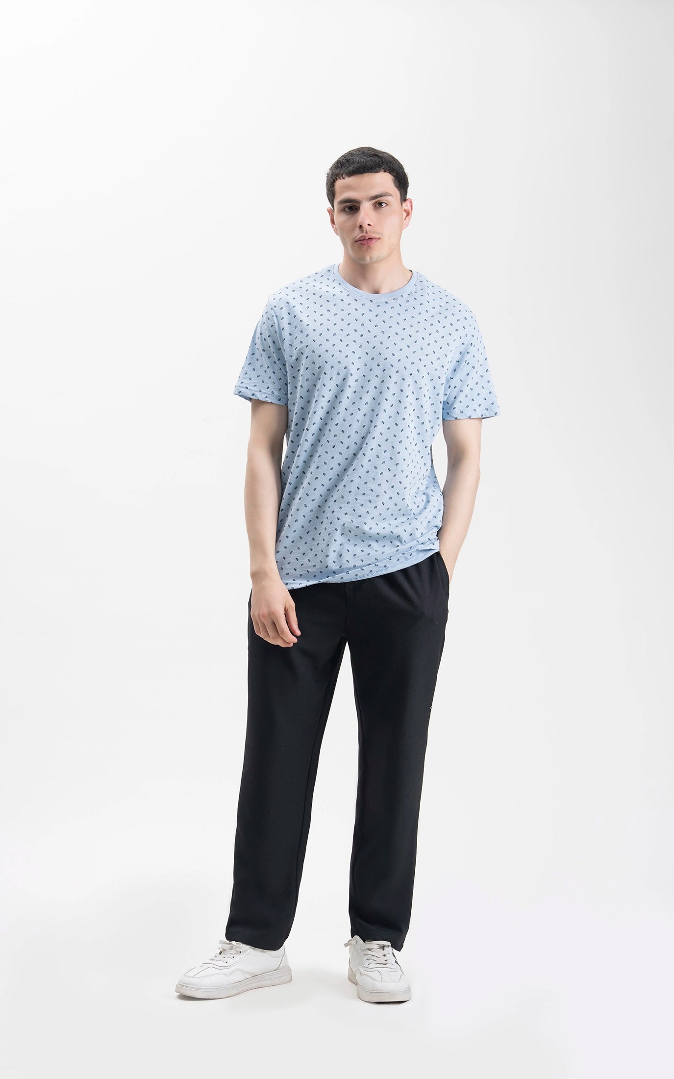 REGULAR FIT CREW NECK PRINTED T-SHIRT SKY BLUE