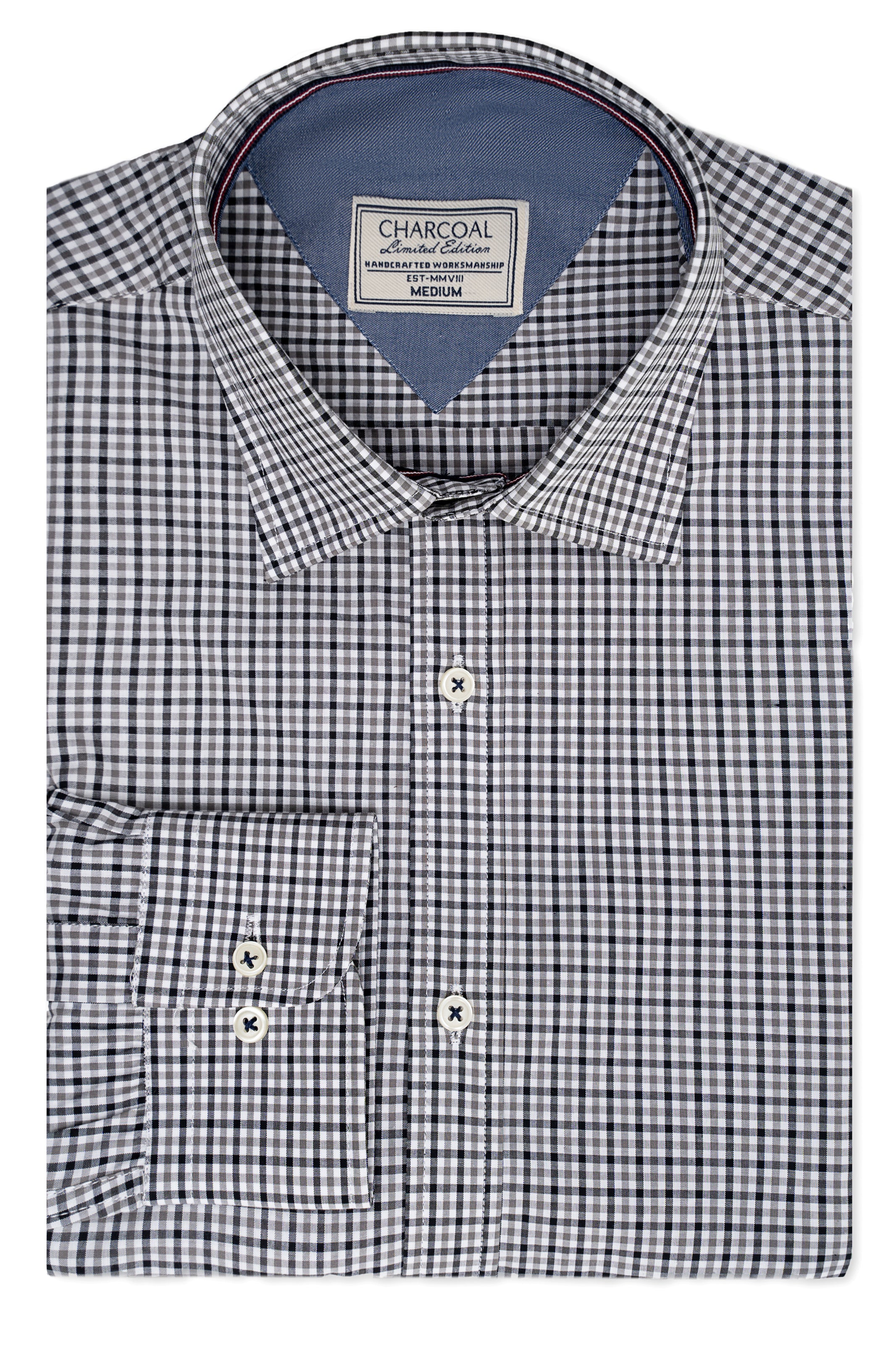 Black-and-white check button-front shirt with chest pocket