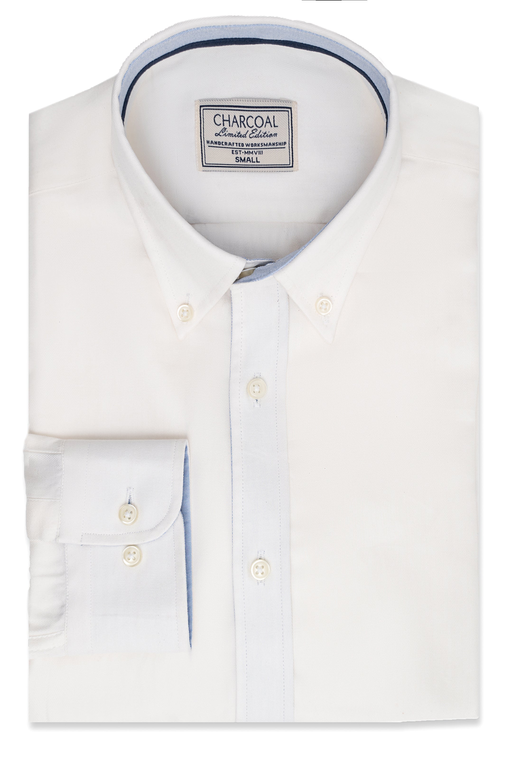 Off-white button-up shirt with spread collar and gold-toned buttons