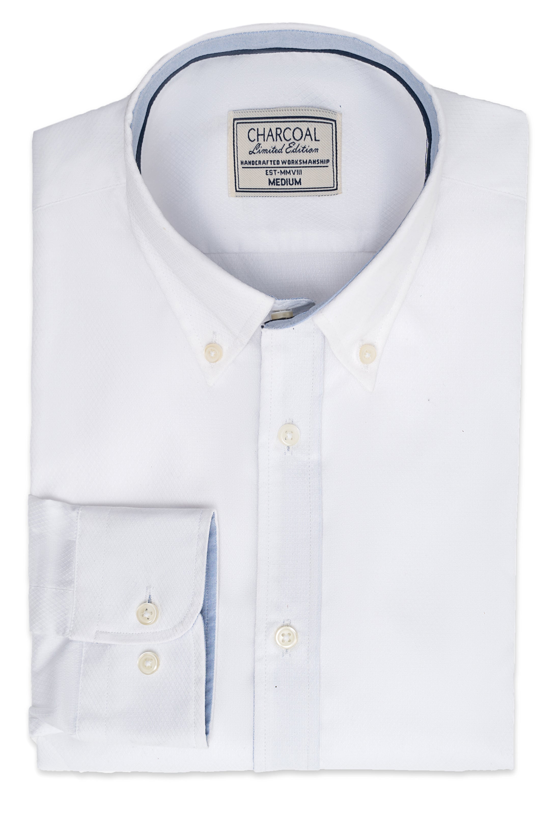 Limited edition shirt with light blue placket trim and button front