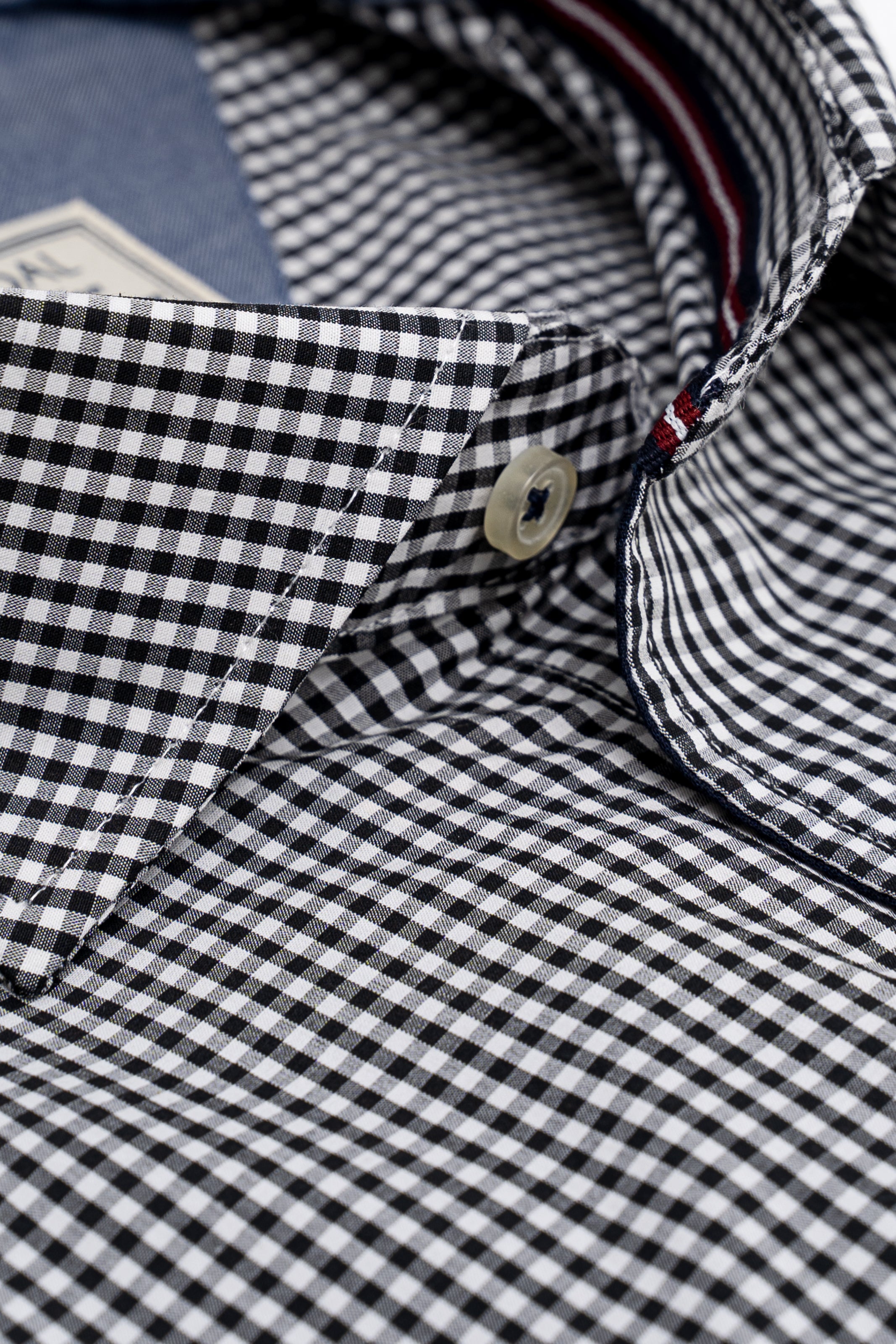 Limited edition check shirt collar and button placket, black and white