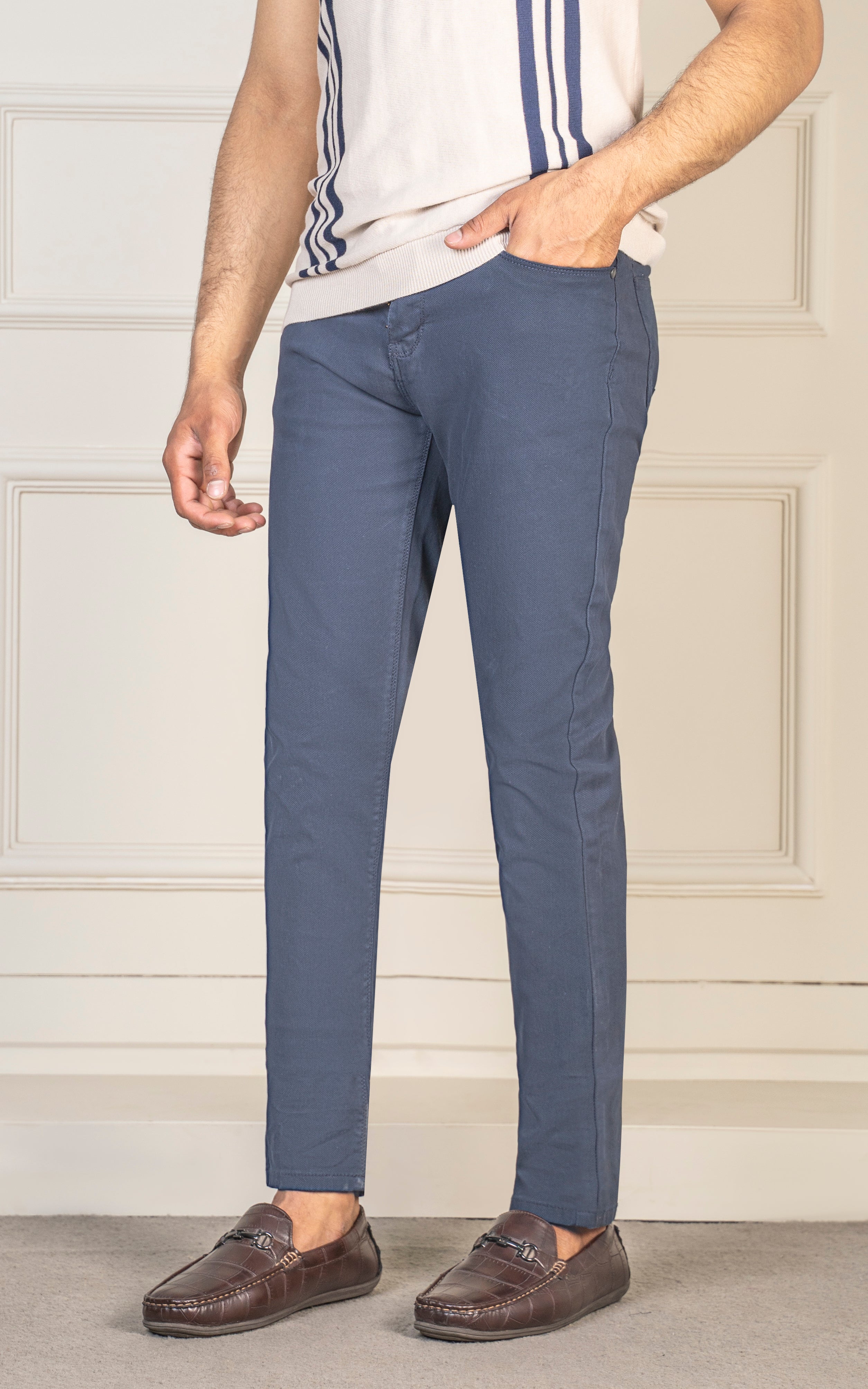 DOBBY 5 POCKET SLIM FIT PANT GREY