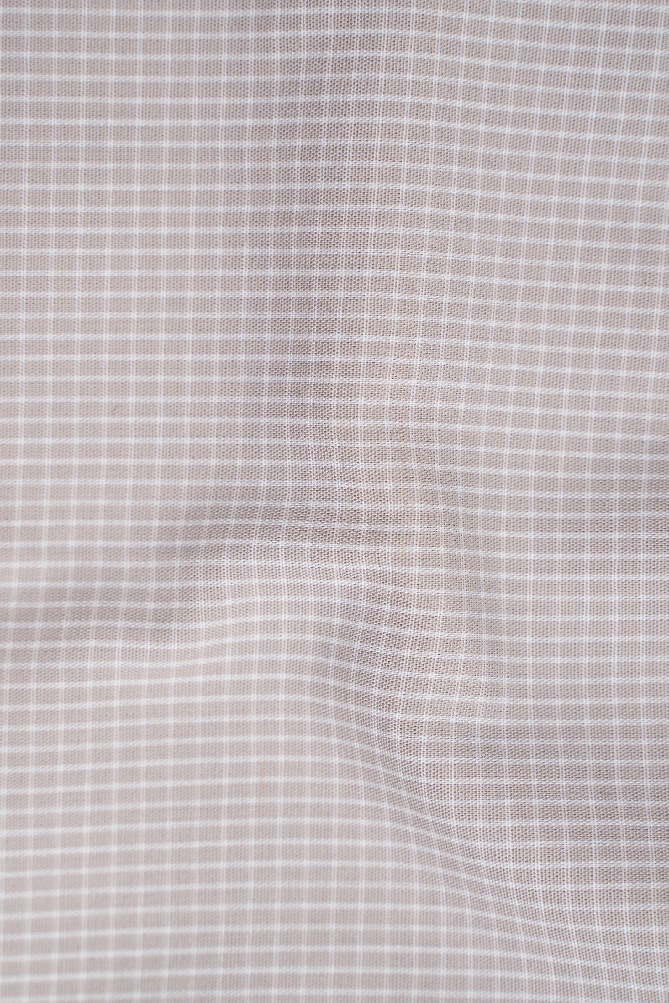 Light khaki check shirt fabric with fine grid pattern